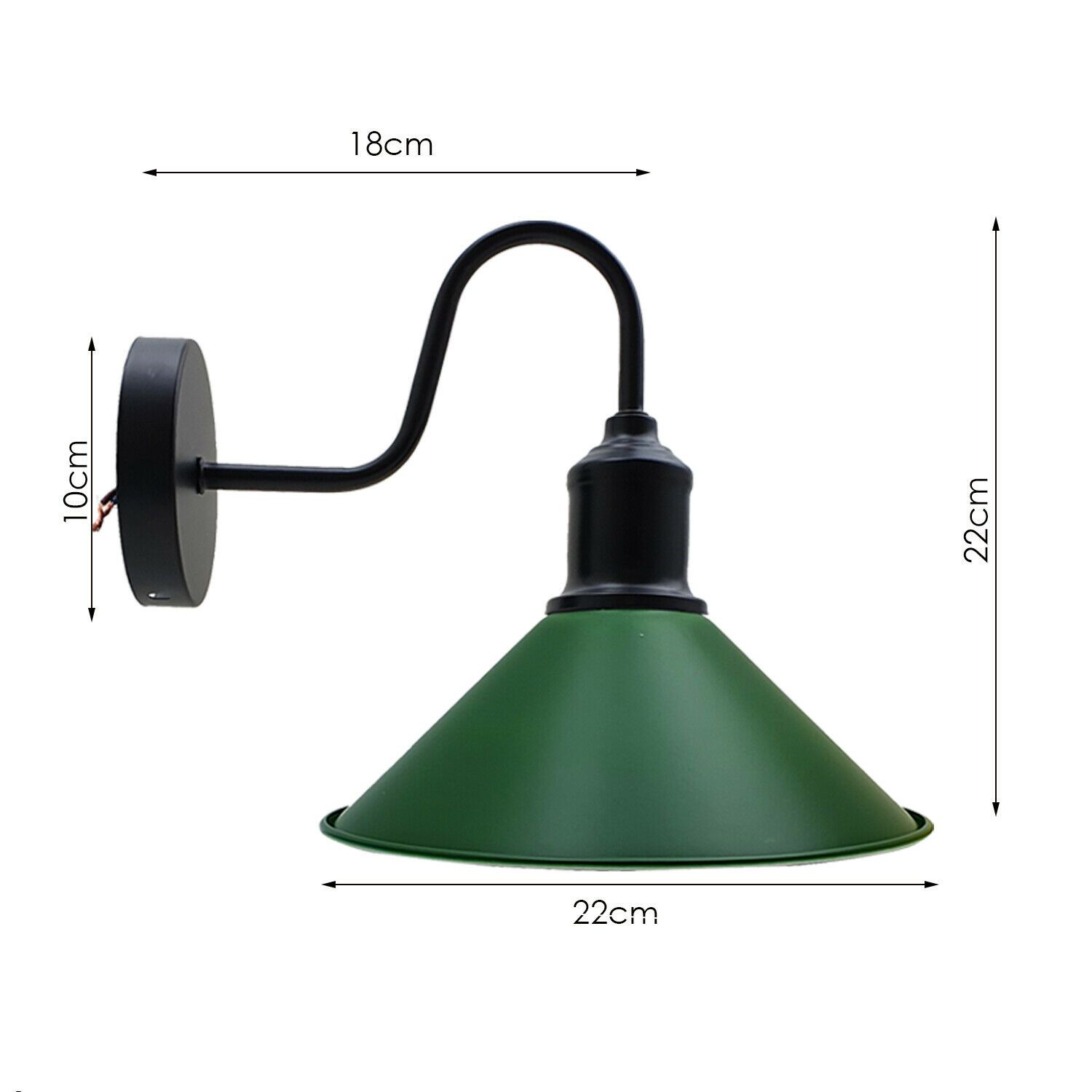 Modern Retro Industrial Wall Mounted Light in green with a sleek cone design, perfect for rustic decor.