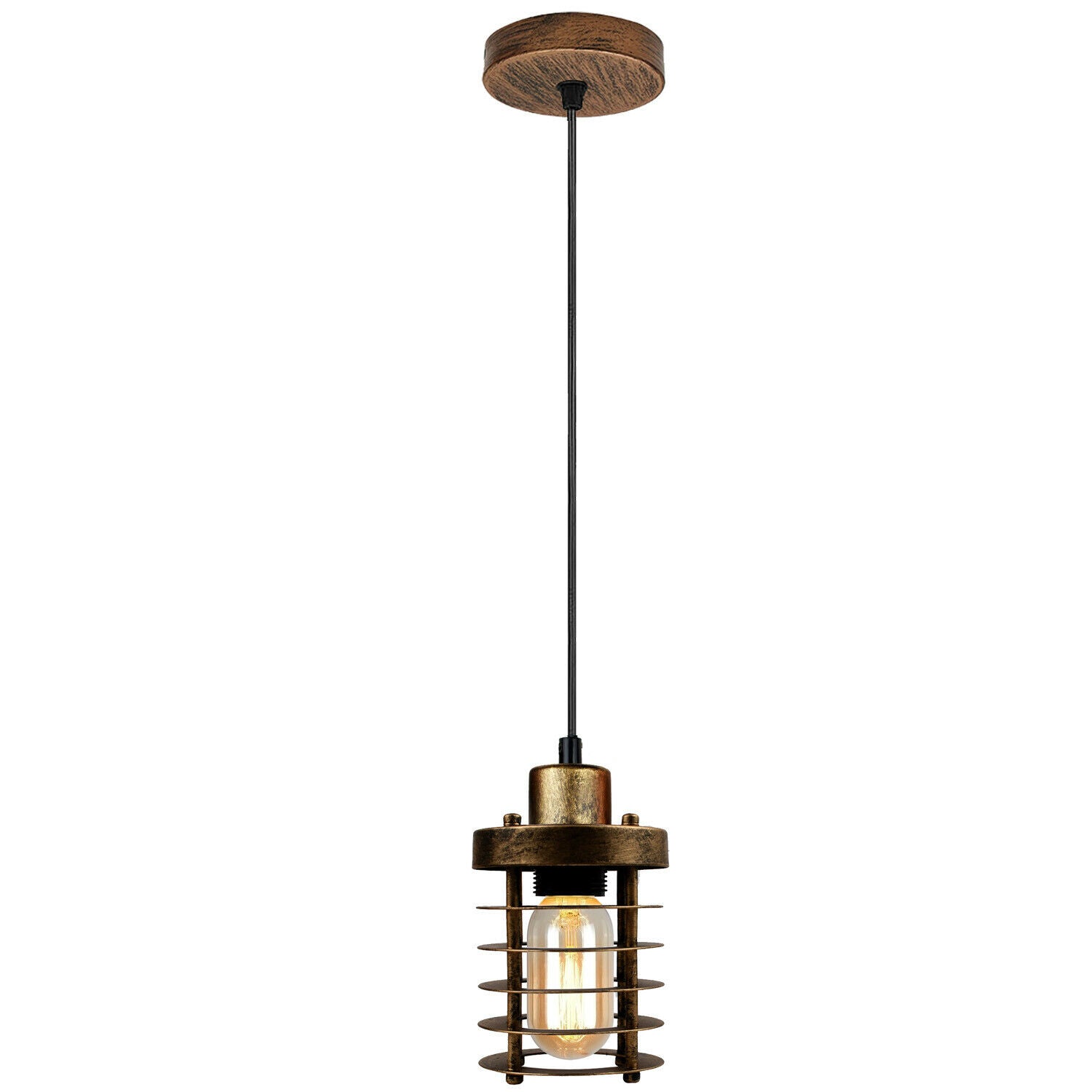 Modern Retro Step round Brushed Copper cage pendant light showcasing its elegant design and brushed copper finish.