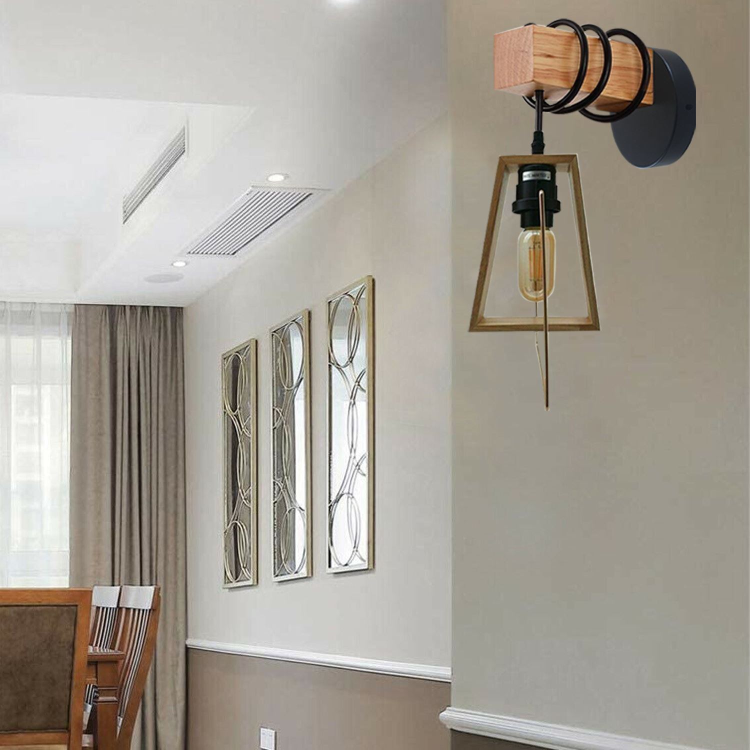 Modern Vintage Retro Industrial Wood Sconce Wall Light with metal and wood design, perfect for stylish home decor.