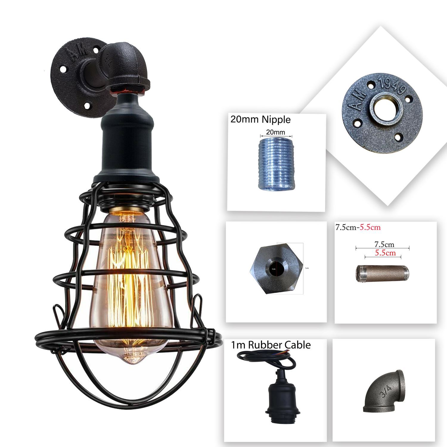 Modern Wall Sconce Lamp with rustic metal water pipe finish, showcasing its industrial design and vintage charm.