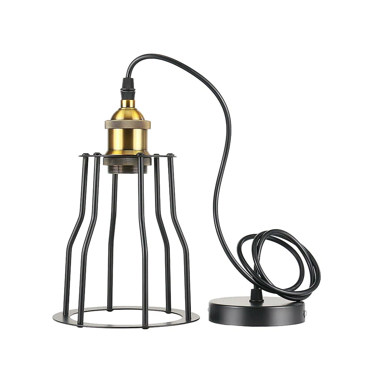 Modern Wire Cage Ceiling Pendant Light featuring a sleek black metal design, perfect for various room decors.