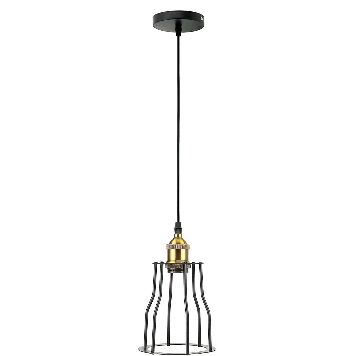 Modern Wire Cage Ceiling Pendant Light featuring a sleek black metal design, perfect for various room decors.