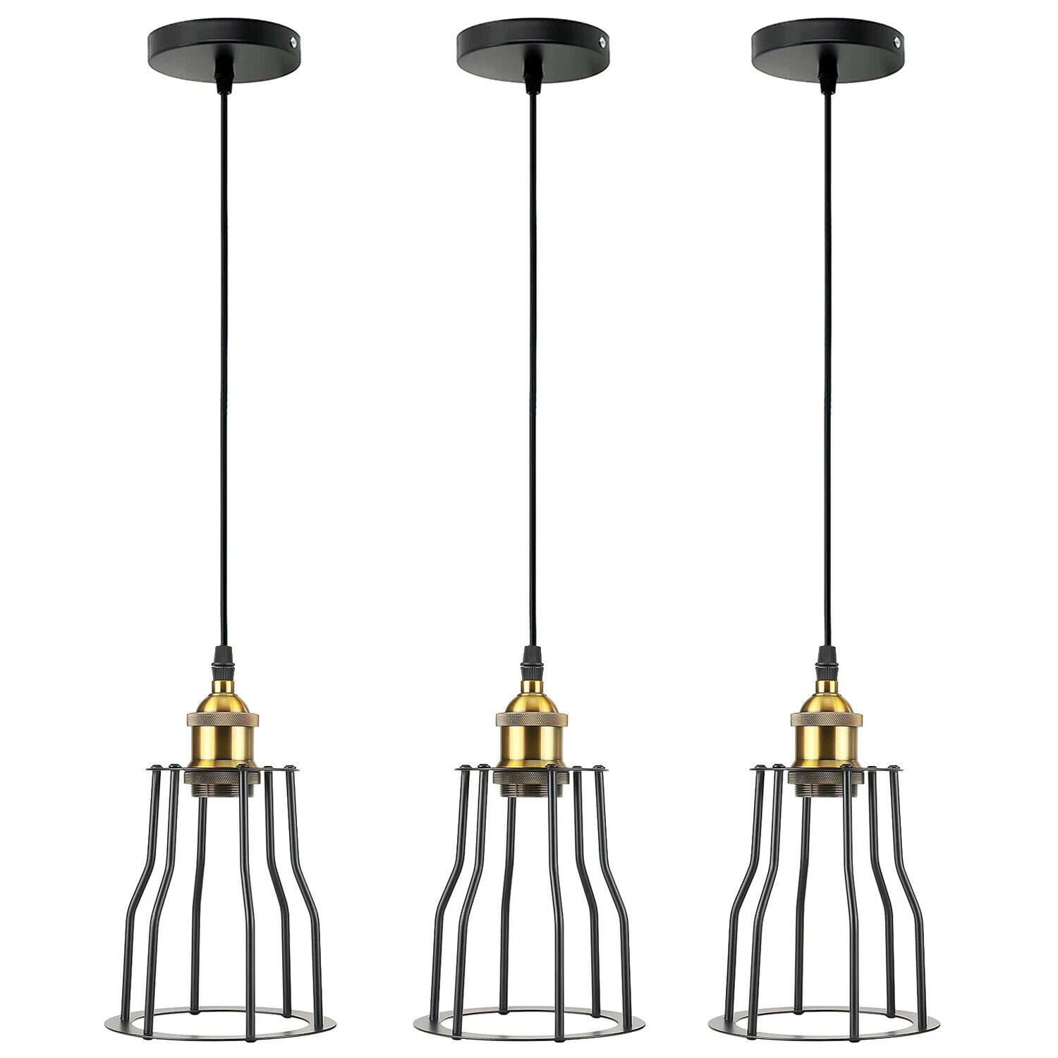 Modern Wire Cage Ceiling Pendant Light featuring a sleek black metal design, perfect for various room decors.