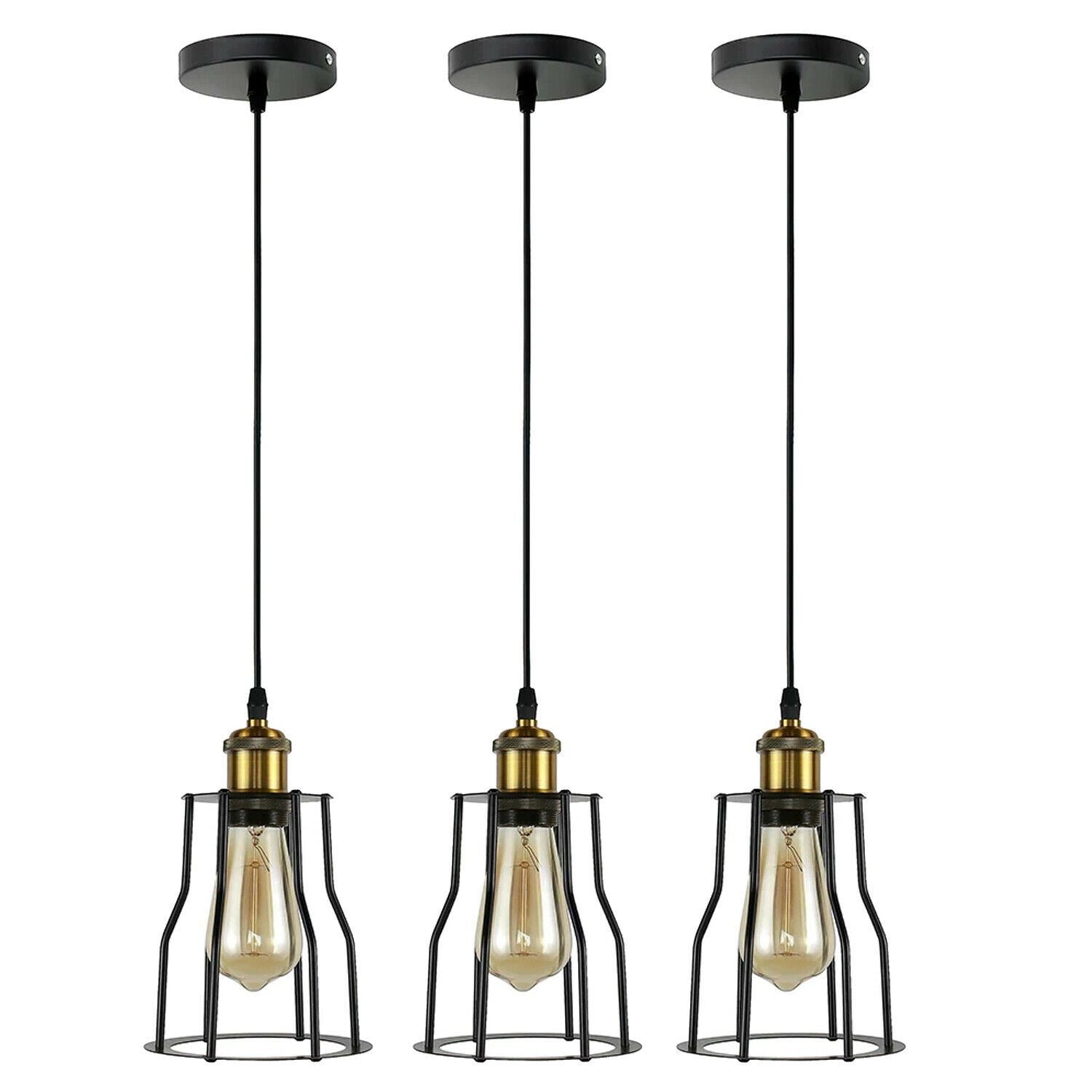 Modern Wire Cage Ceiling Pendant Light featuring a sleek black metal design, perfect for various room decors.