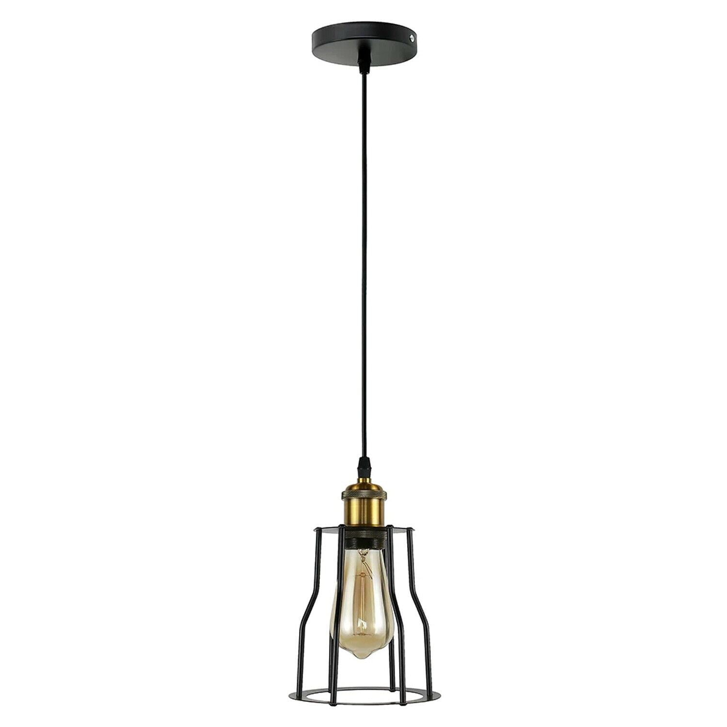 Modern Wire Cage Ceiling Pendant Light featuring a sleek black metal design, perfect for various room decors.