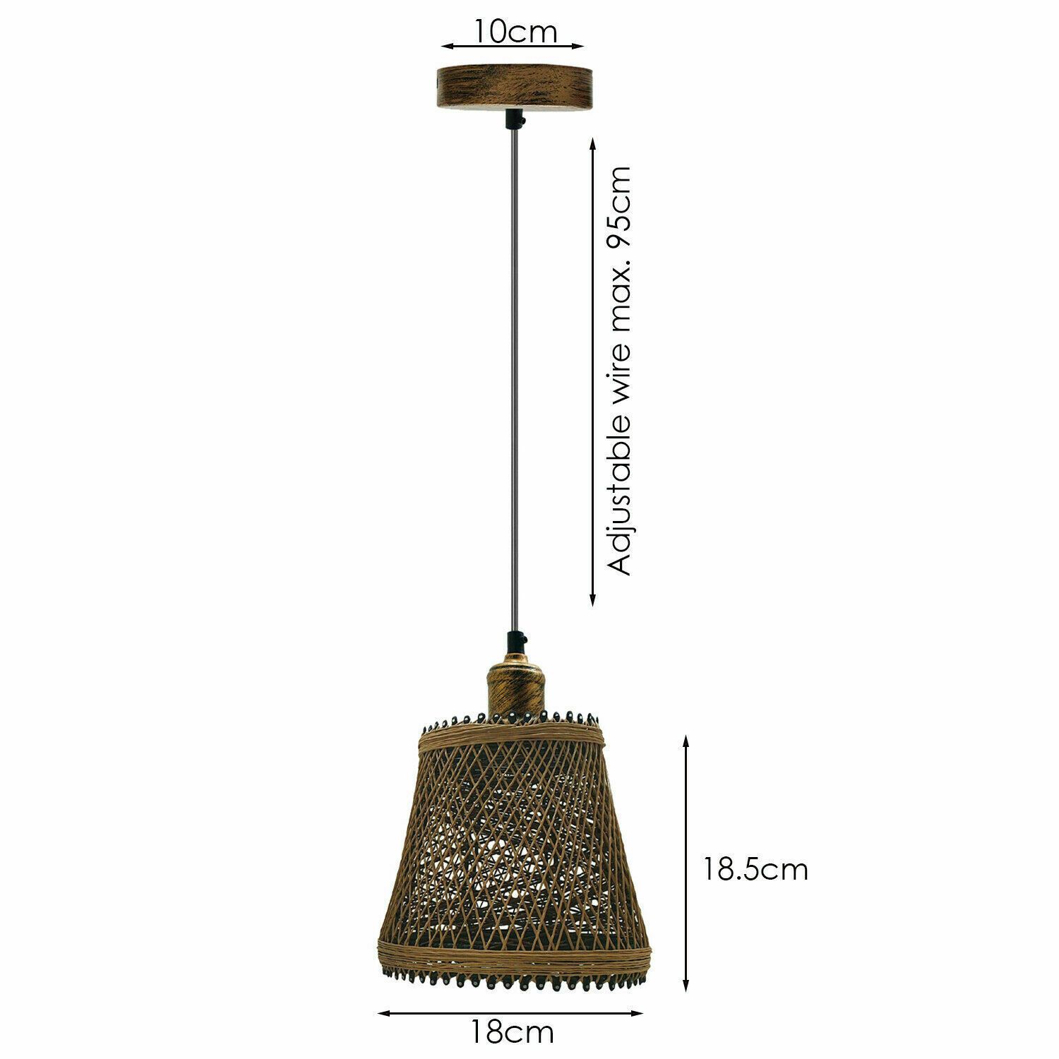 Natural Rattan Wicker Ceiling Pendant Light with metal accents, showcasing a stylish design suitable for various interiors.