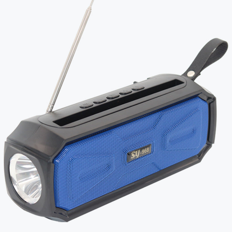 Outdoor Portable Solar Bluetooth Sound Light in blue, showcasing its compact design and multi-functional features.