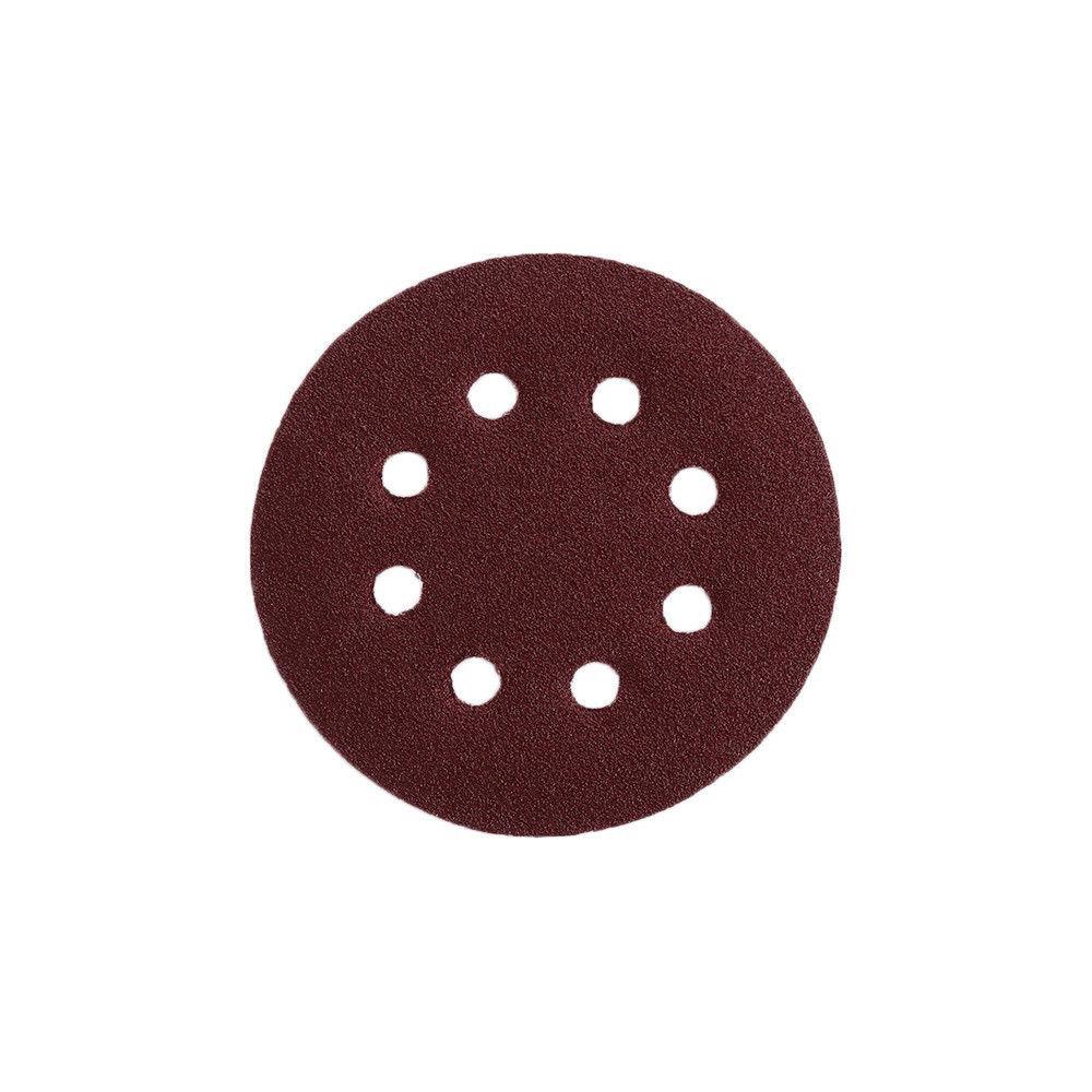 P-400 5 inch 8 Hole Sanding Discs made of aluminum oxide, ideal for sanding metal, wood, and jade, featuring a red color and 8 holes for dust extraction.