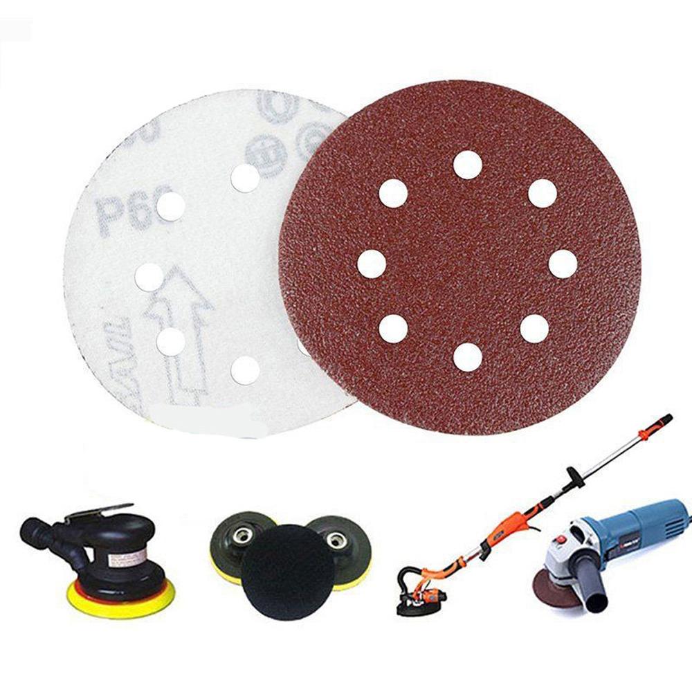 P-400 5 inch 8 Hole Sanding Discs made of aluminum oxide, ideal for sanding metal, wood, and jade, featuring a red color and 8 holes for dust extraction.