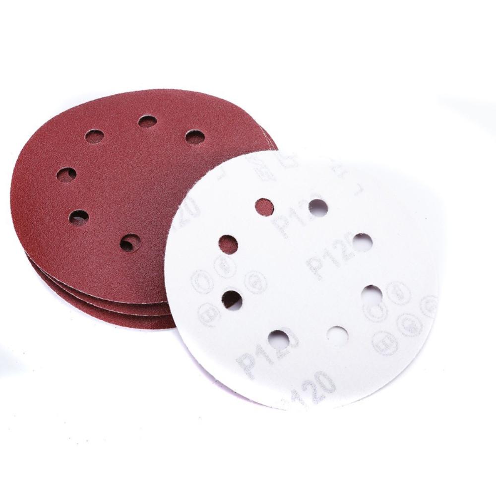 P-400 5 inch 8 Hole Sanding Discs made of aluminum oxide, ideal for sanding metal, wood, and jade, featuring a red color and 8 holes for dust extraction.