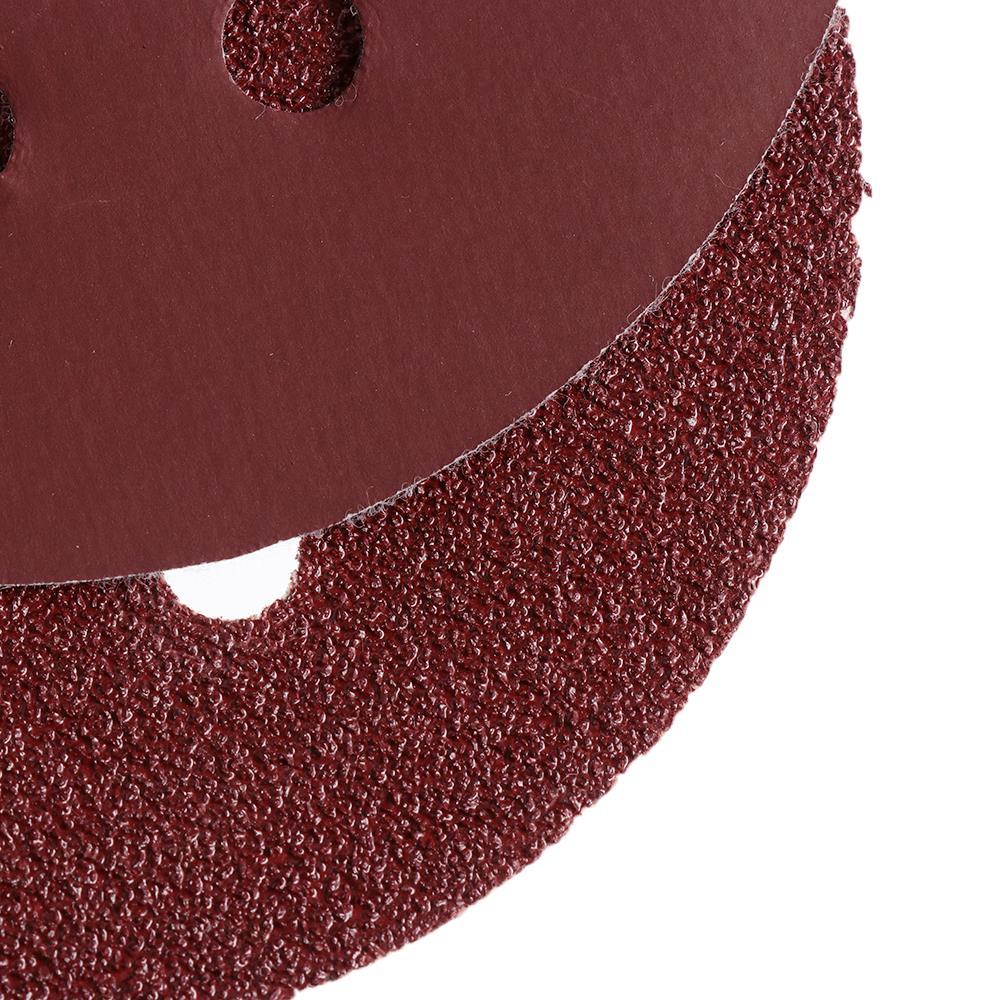 P-400 5 inch 8 Hole Sanding Discs made of aluminum oxide, ideal for sanding metal, wood, and jade, featuring a red color and 8 holes for dust extraction.