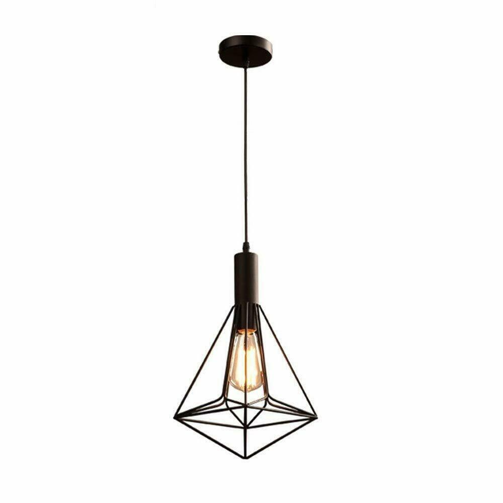 Vintage metal cage pendant light shade with E27 bulb, showcasing a stylish black design perfect for home decor.