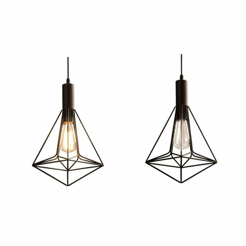 Vintage metal cage pendant light shade with E27 bulb, showcasing a stylish black design perfect for home decor.