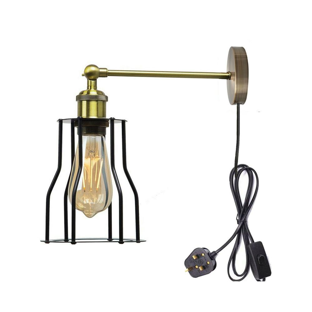 Modern plug-in bedside wall sconce with metal shade and iron body, ideal for stylish lighting in bedrooms and living rooms.