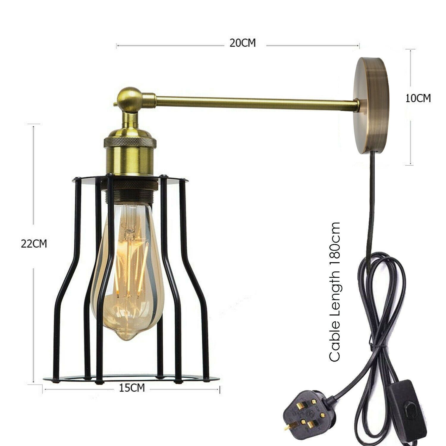 Modern plug-in bedside wall sconce with metal shade and iron body, ideal for stylish lighting in bedrooms and living rooms.