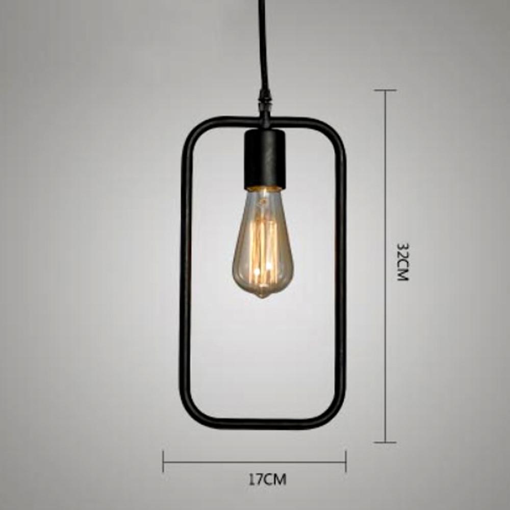 Rectangle Wire Lampshade Ceiling Vintage Pendant Light with black fabric-covered wire and round black ceiling canopy.