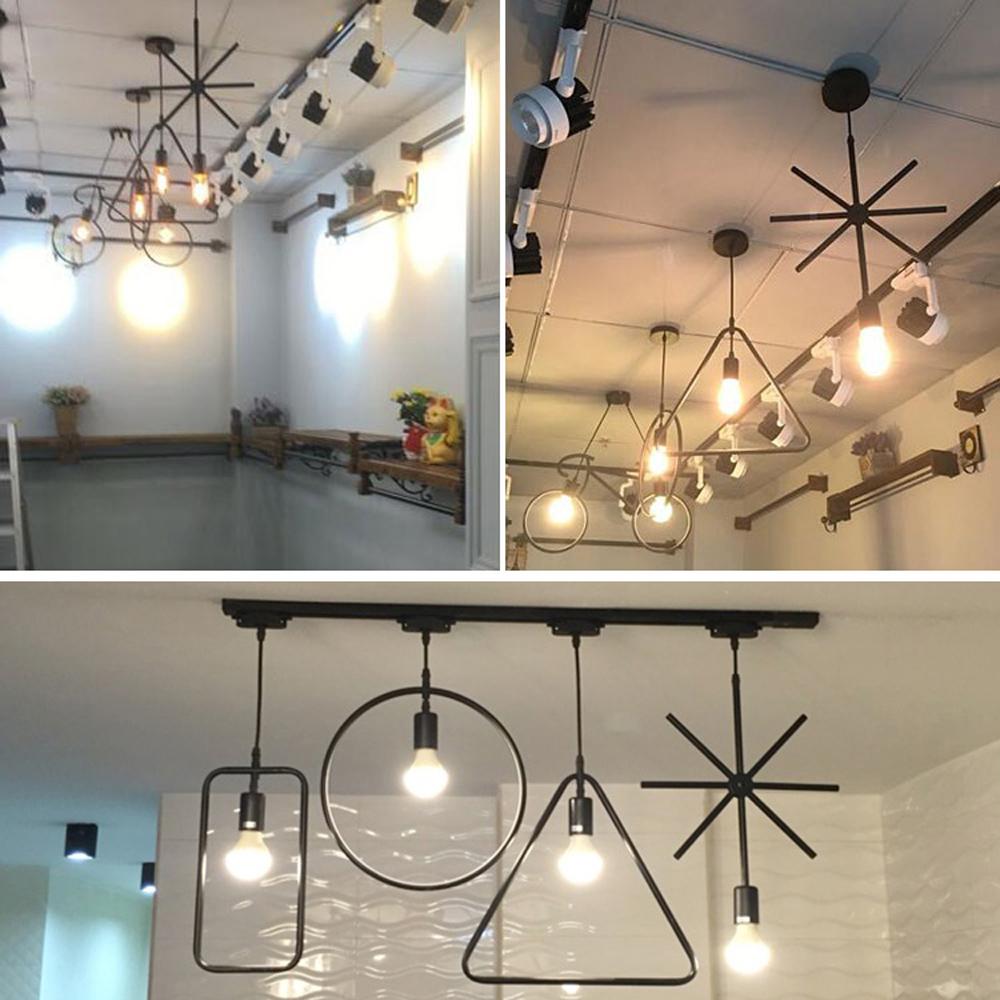 Rectangle Wire Lampshade Ceiling Vintage Pendant Light with black fabric-covered wire and round black ceiling canopy.