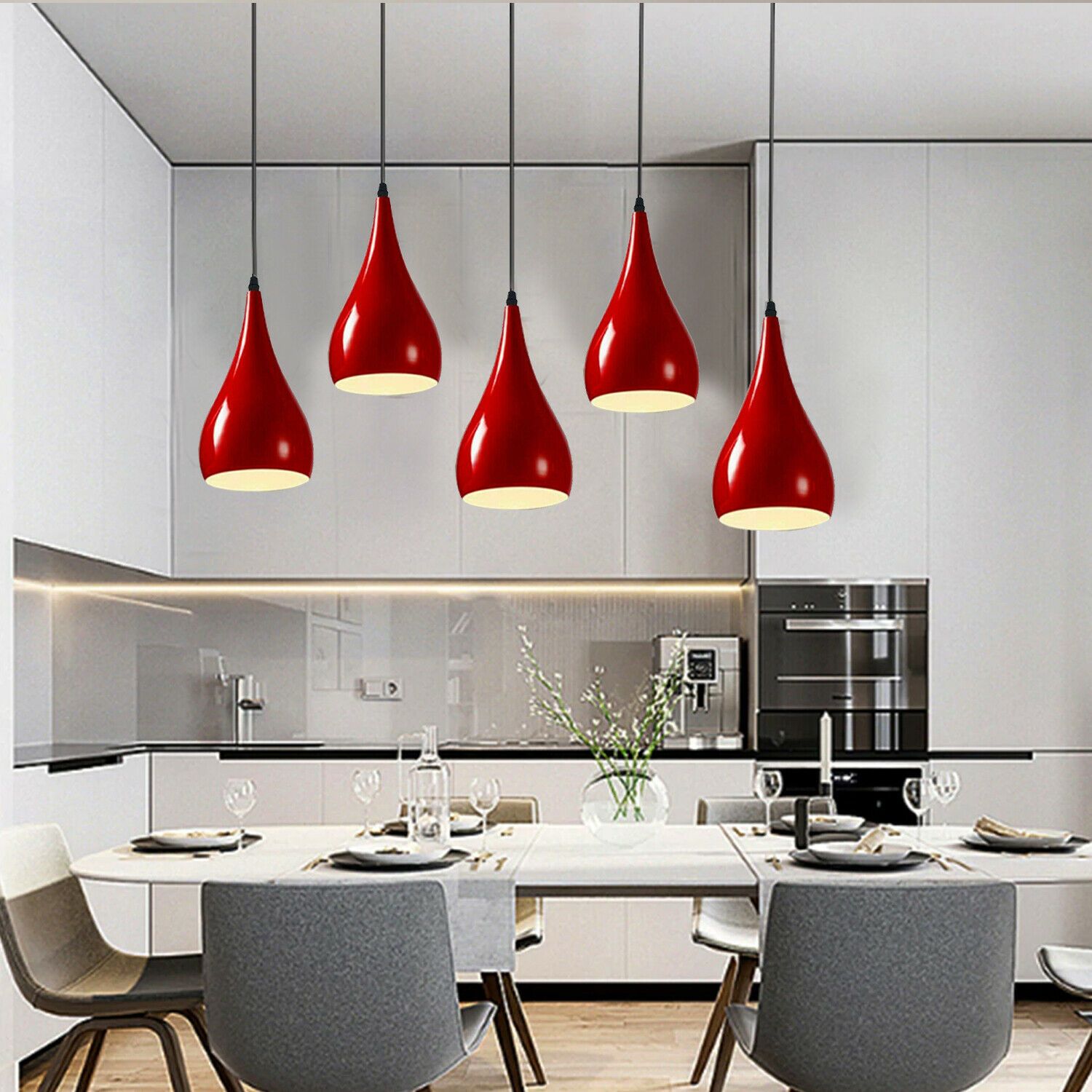 Red 5 Outlet Ceiling Light Fixture with black and red finish, showcasing a modern pendant design suitable for various interior styles.