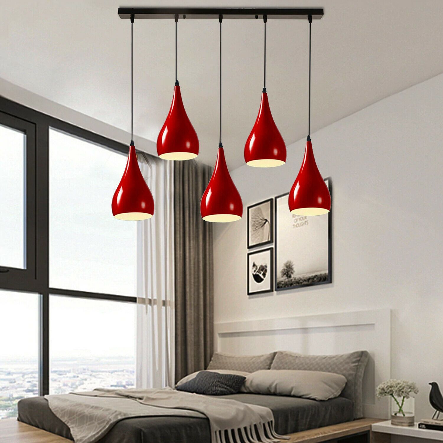 Red 5 Outlet Ceiling Light Fixture with black and red finish, showcasing a modern pendant design suitable for various interior styles.