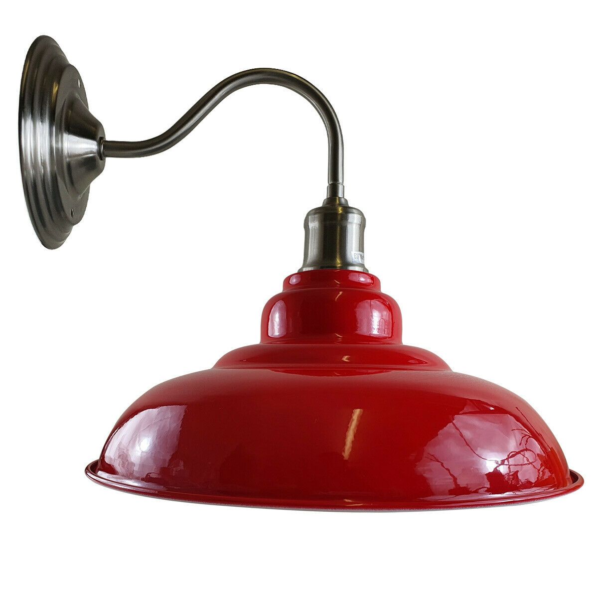 Red Modern Industrial Indoor Wall Light Fitting with matte finish and white interior, showcasing its sleek bowl design and metal construction.