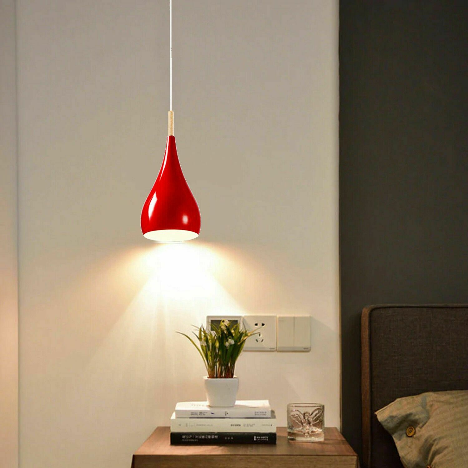 Red retro style metal ceiling hanging pendant light shade, showcasing its unique design and sturdy construction.