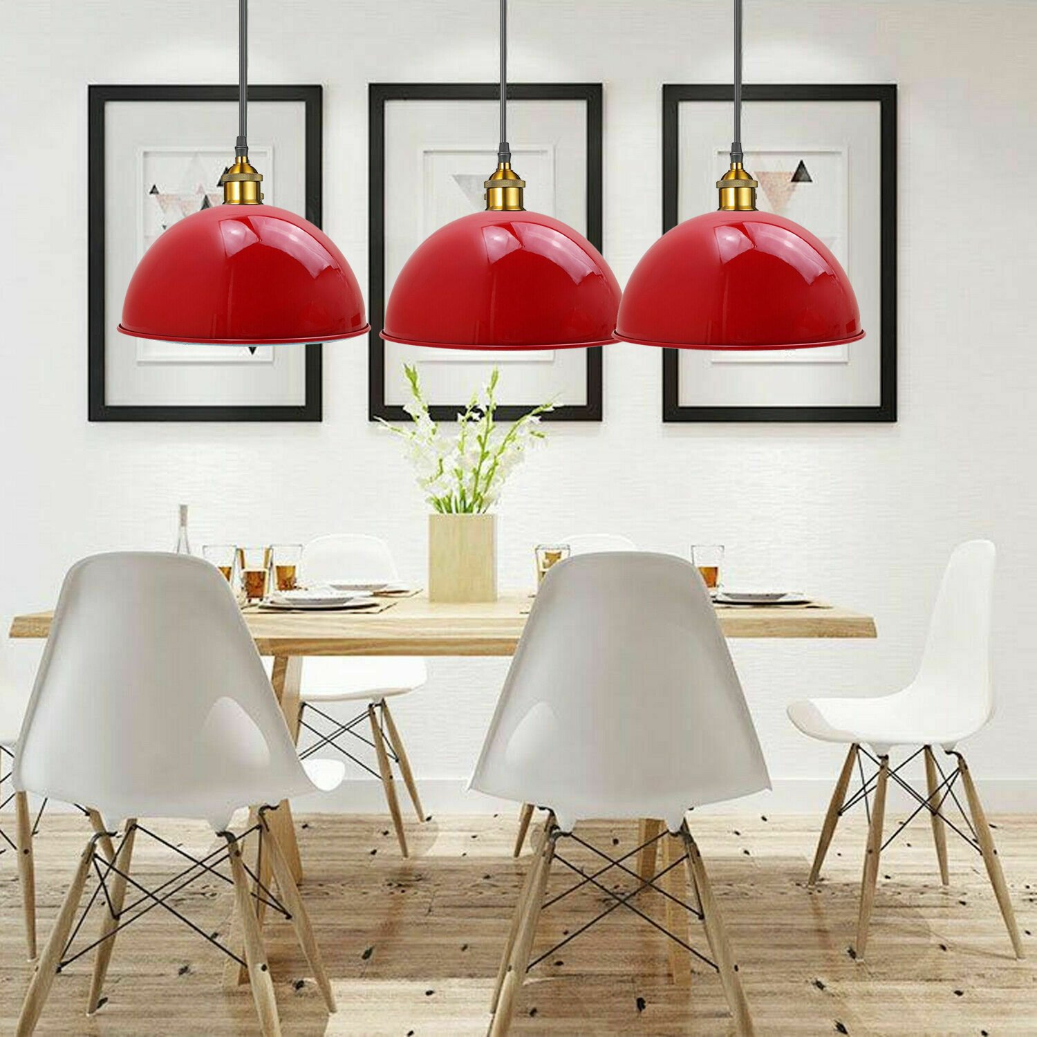 Red Retro Metal Cafe Diner Ceiling Light Pendant showcasing a vibrant red metal design, perfect for modern interiors.