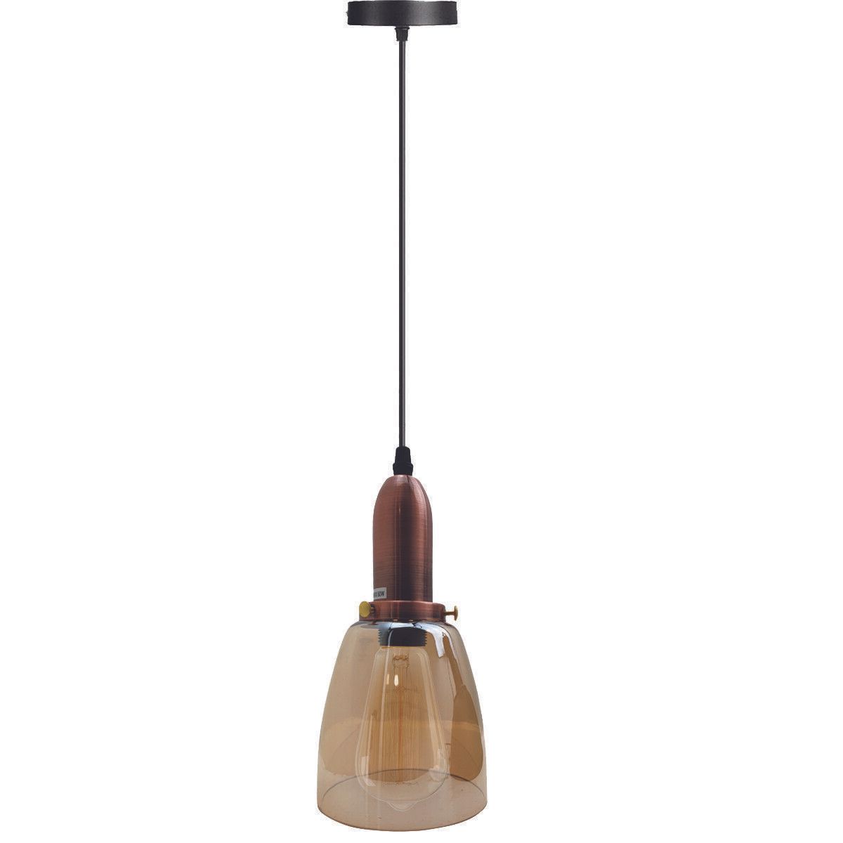 Retro ceiling light with amber glass and black metal holder, showcasing vintage industrial design.