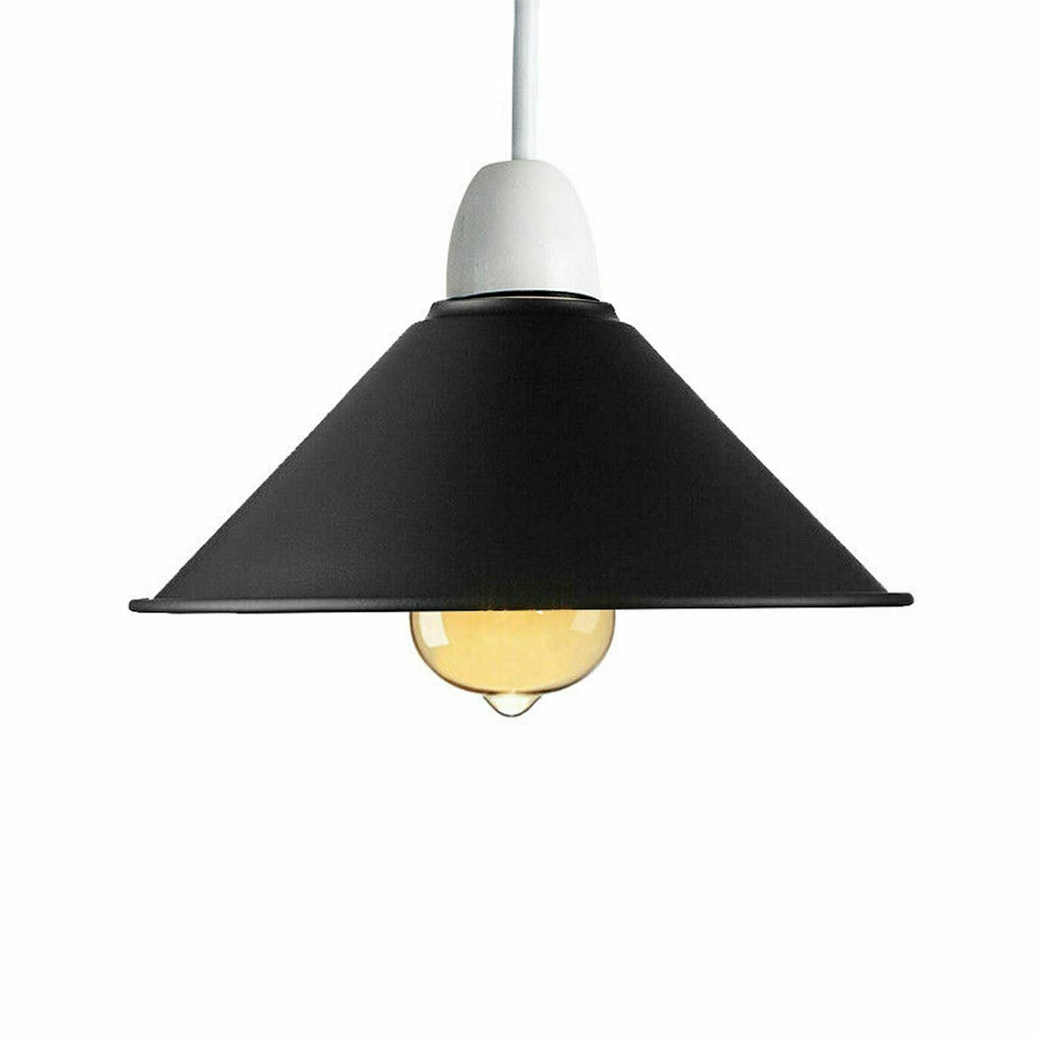 Retro Cone Pendant Lamp Shade in various colors, showcasing its unique design and sturdy metal construction.