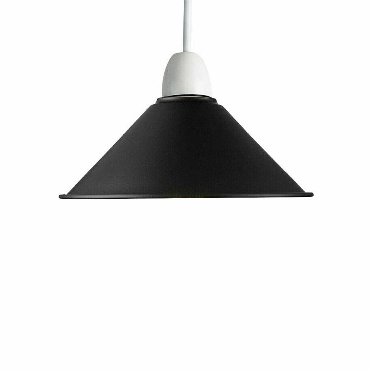 Retro Cone Pendant Lamp Shade in various colors, showcasing its unique design and sturdy metal construction.