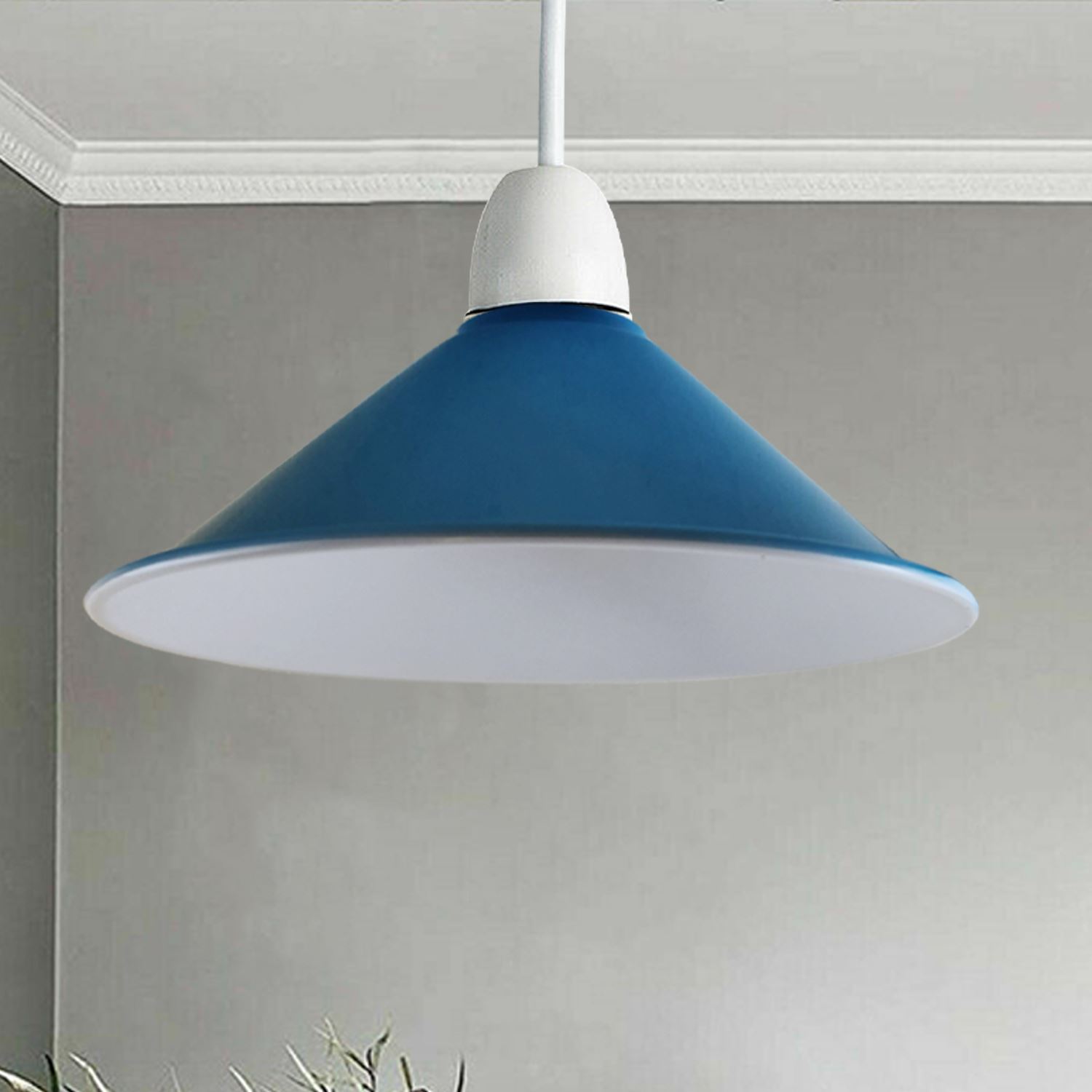 Retro Cone Pendant Lamp Shade in various colors, showcasing its unique design and sturdy metal construction.