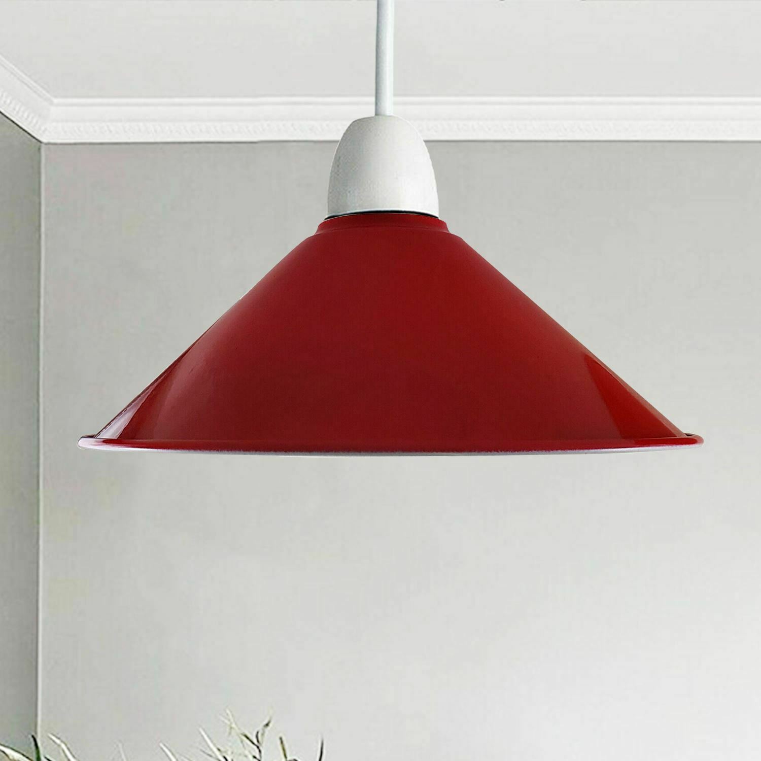 Retro Cone Pendant Lamp Shade in various colors, showcasing its unique design and sturdy metal construction.