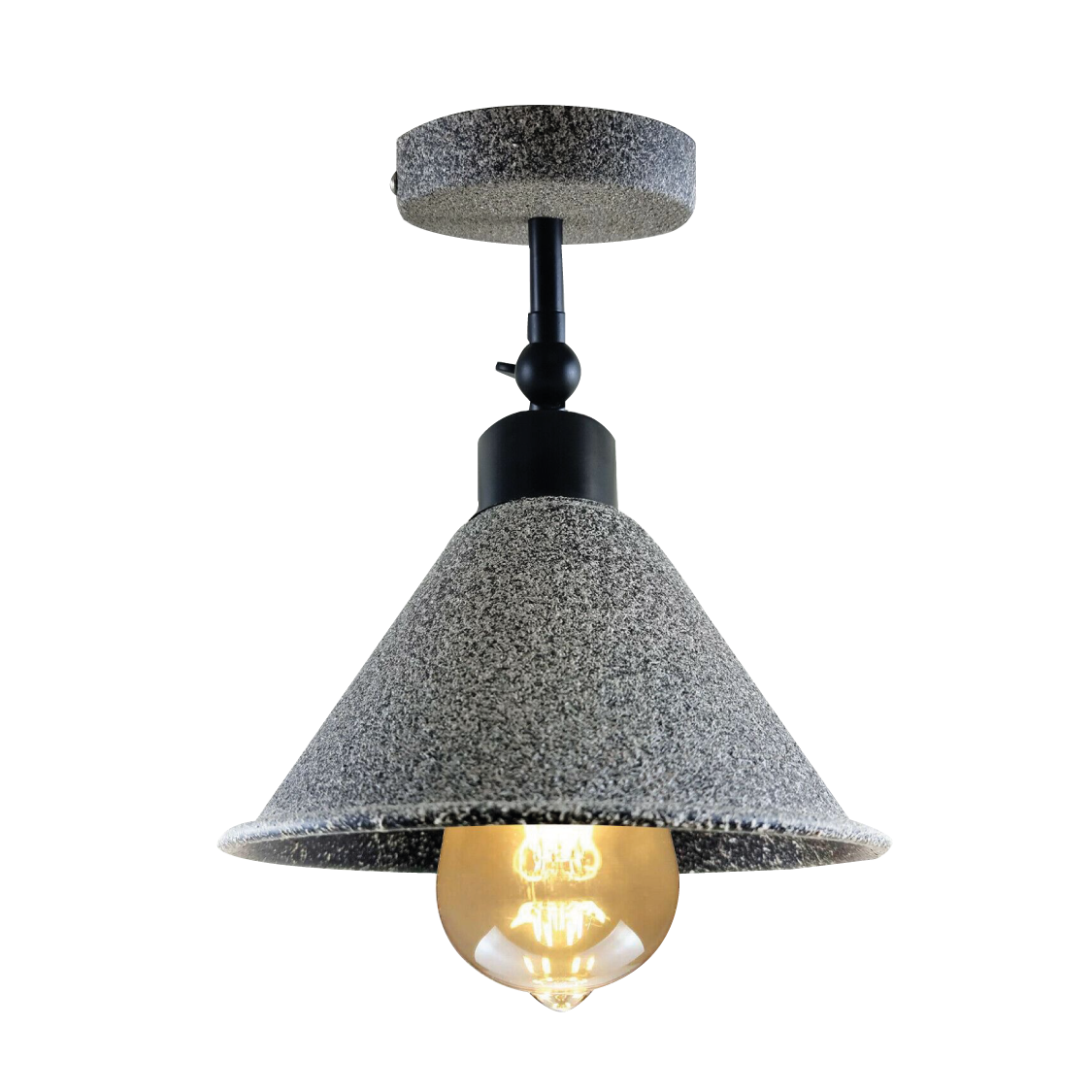 Retro Industrial Ceiling Flush Mount Light with metal cone shade in stone and black colors, perfect for home and commercial use.