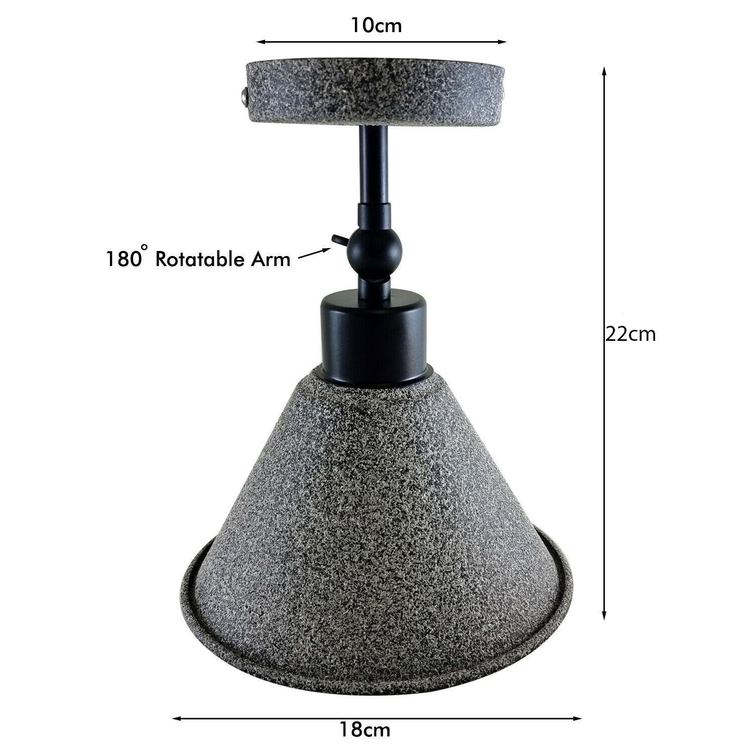 Retro Industrial Ceiling Flush Mount Light with metal cone shade in stone and black colors, perfect for home and commercial use.