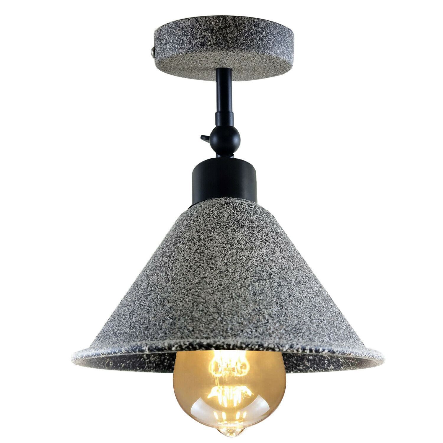 Retro Industrial Ceiling Flush Mount Light with metal cone shade in stone and black colors, perfect for home and commercial use.