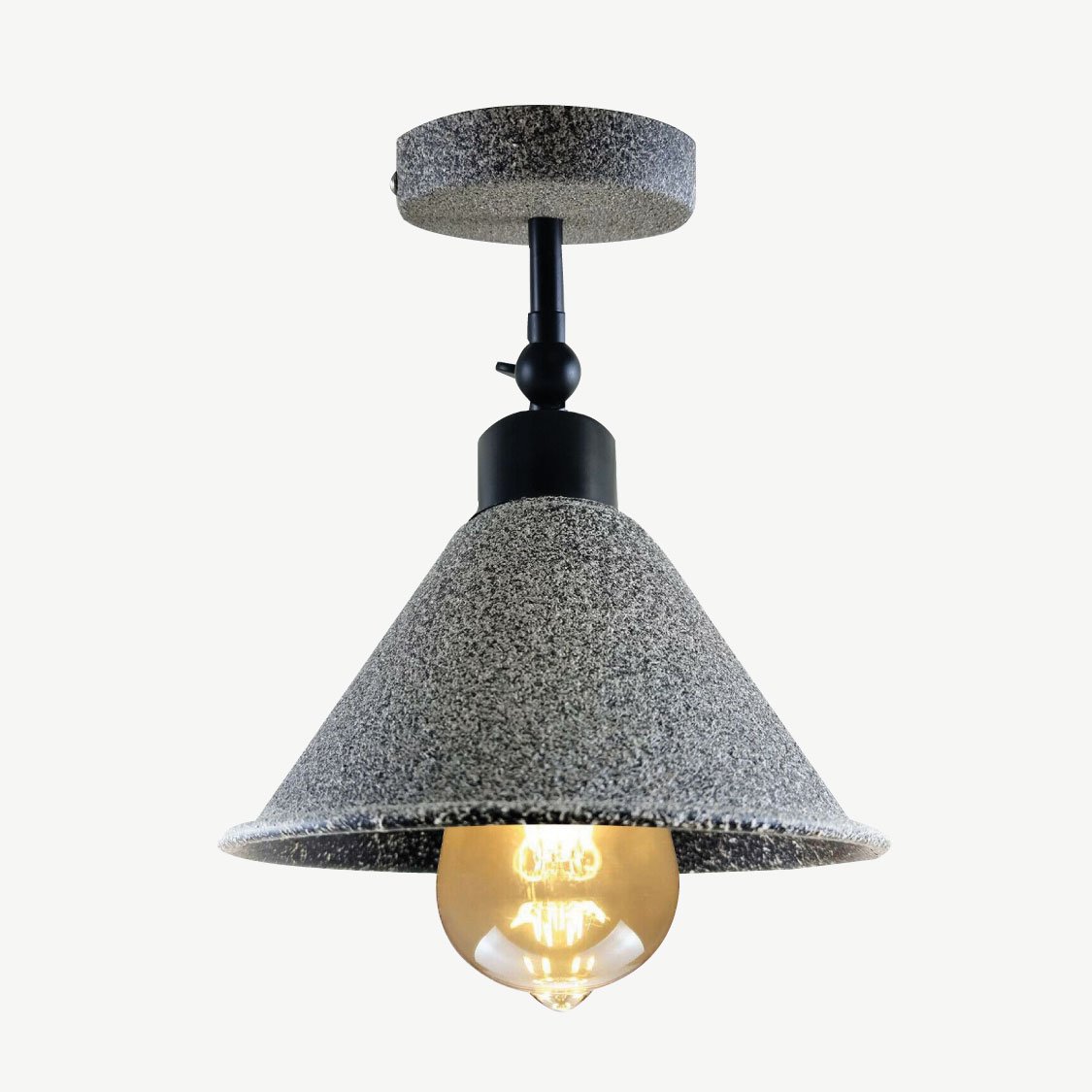 Retro Industrial Ceiling Flush Mount Light with metal cone shade in stone and black colors, perfect for home and commercial use.