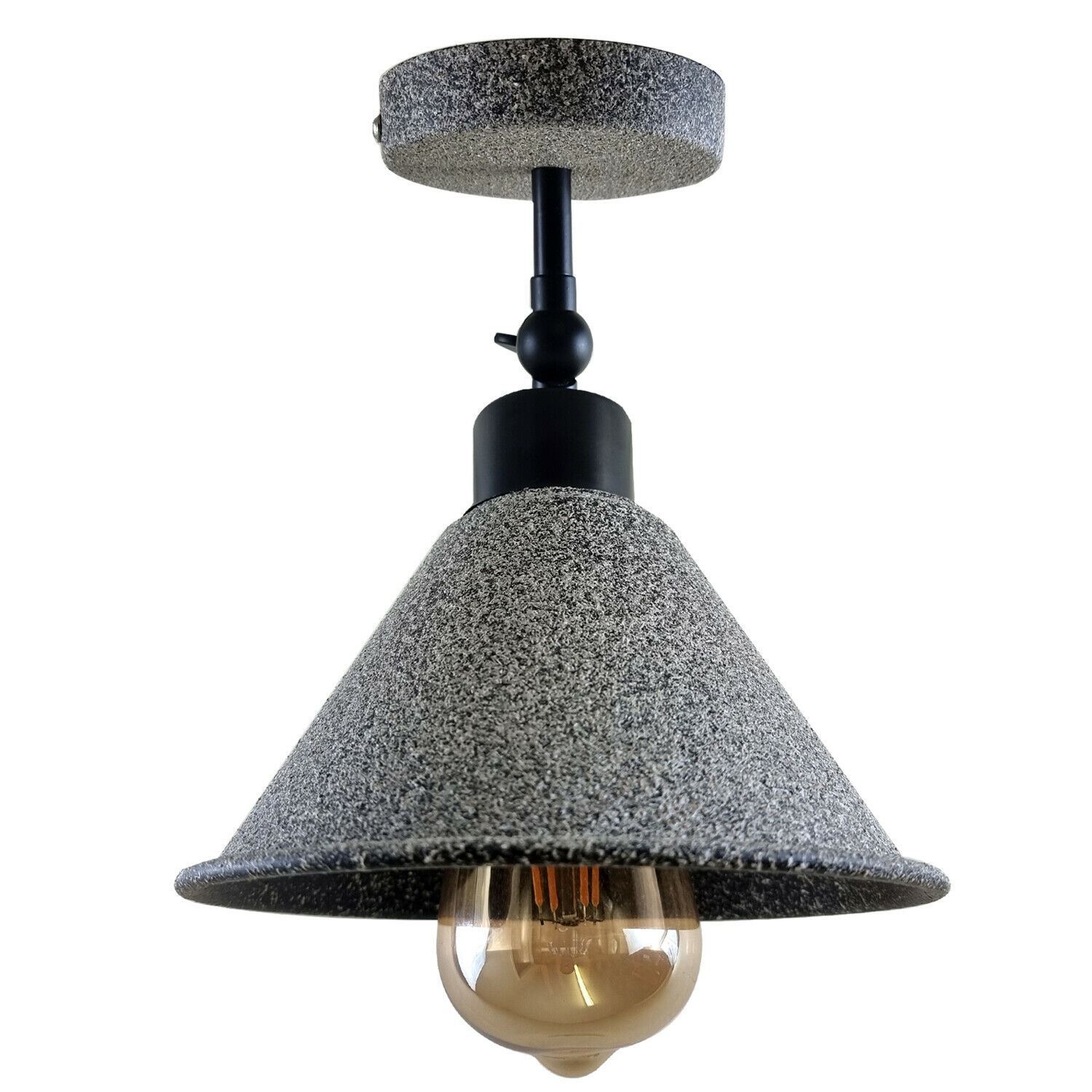 Retro Industrial Ceiling Flush Mount Light with metal cone shade in stone and black colors, perfect for home and commercial use.