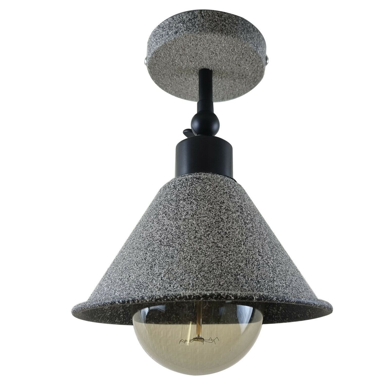 Retro Industrial Ceiling Flush Mount Light with metal cone shade in stone and black colors, perfect for home and commercial use.