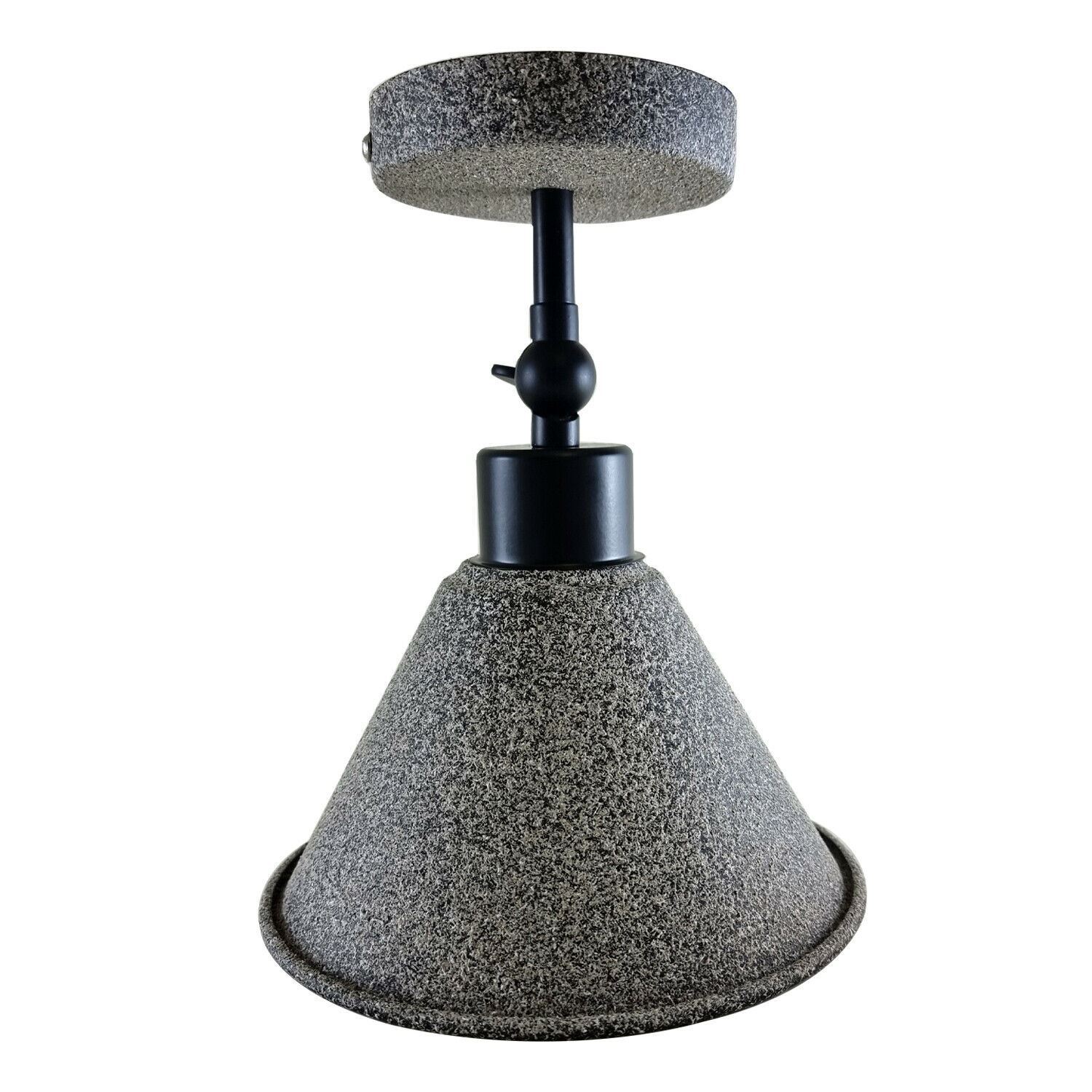 Retro Industrial Ceiling Flush Mount Light with metal cone shade in stone and black colors, perfect for home and commercial use.