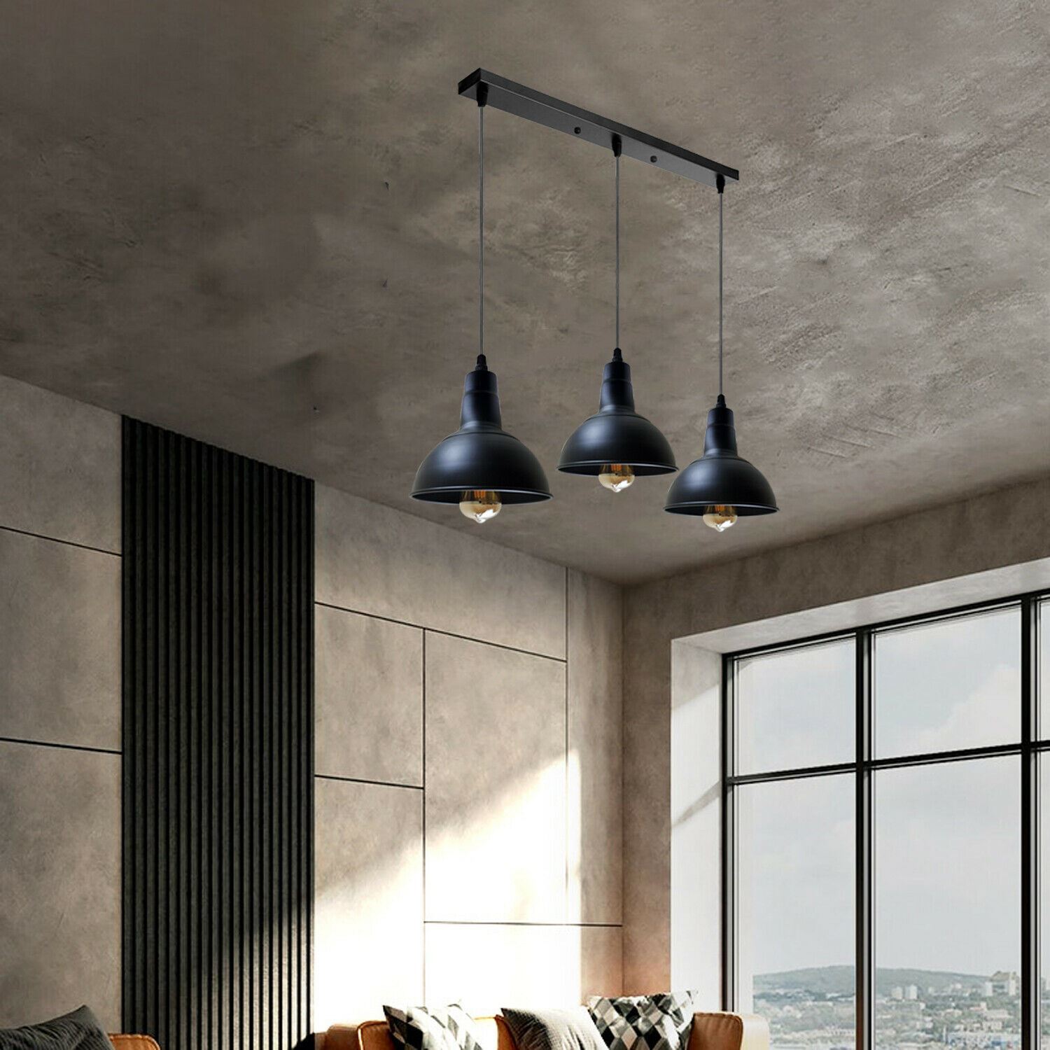 Retro Industrial Chandelier with vintage metal light shade, showcasing a stylish design suitable for various interiors.