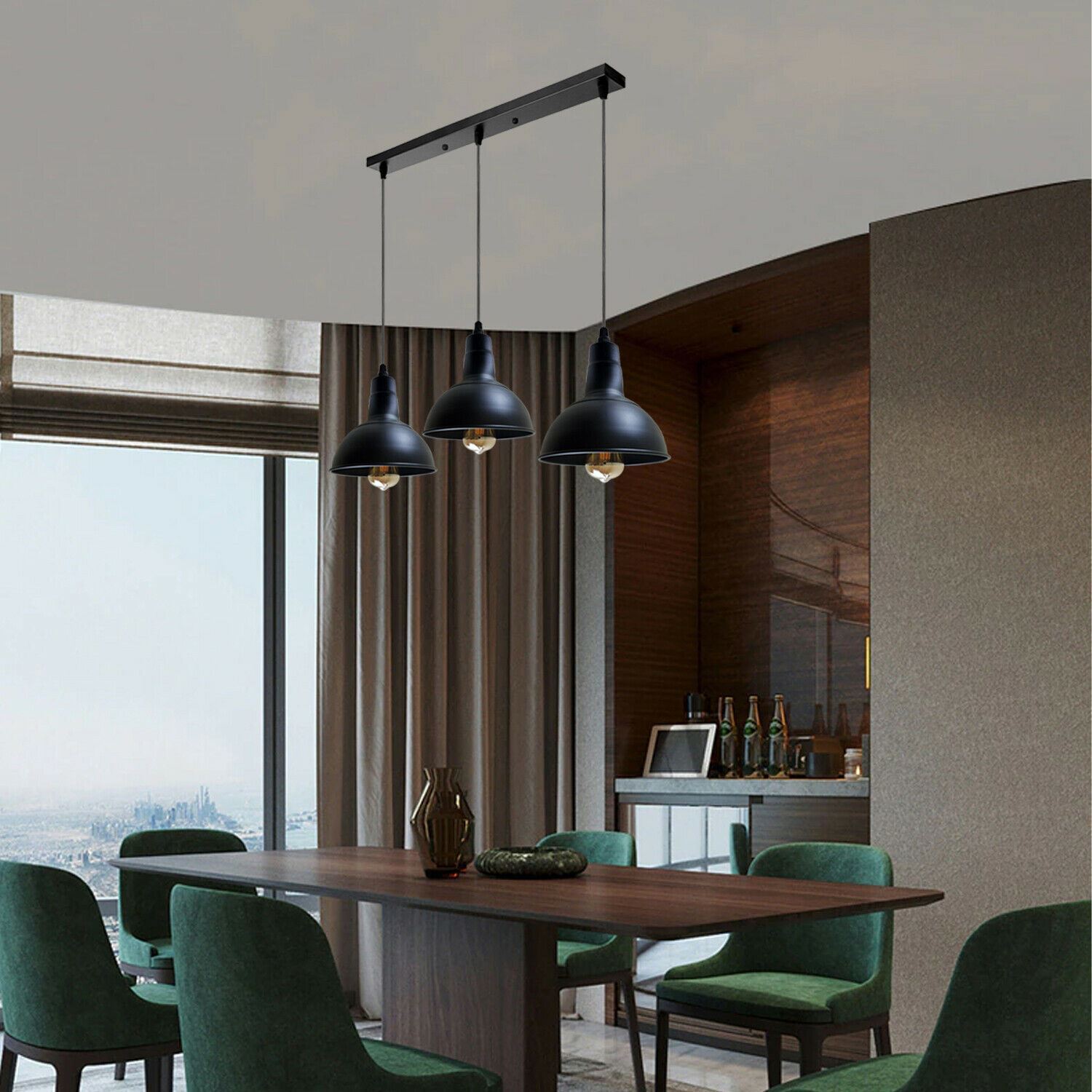 Retro Industrial Chandelier with vintage metal light shade, showcasing a stylish design suitable for various interiors.