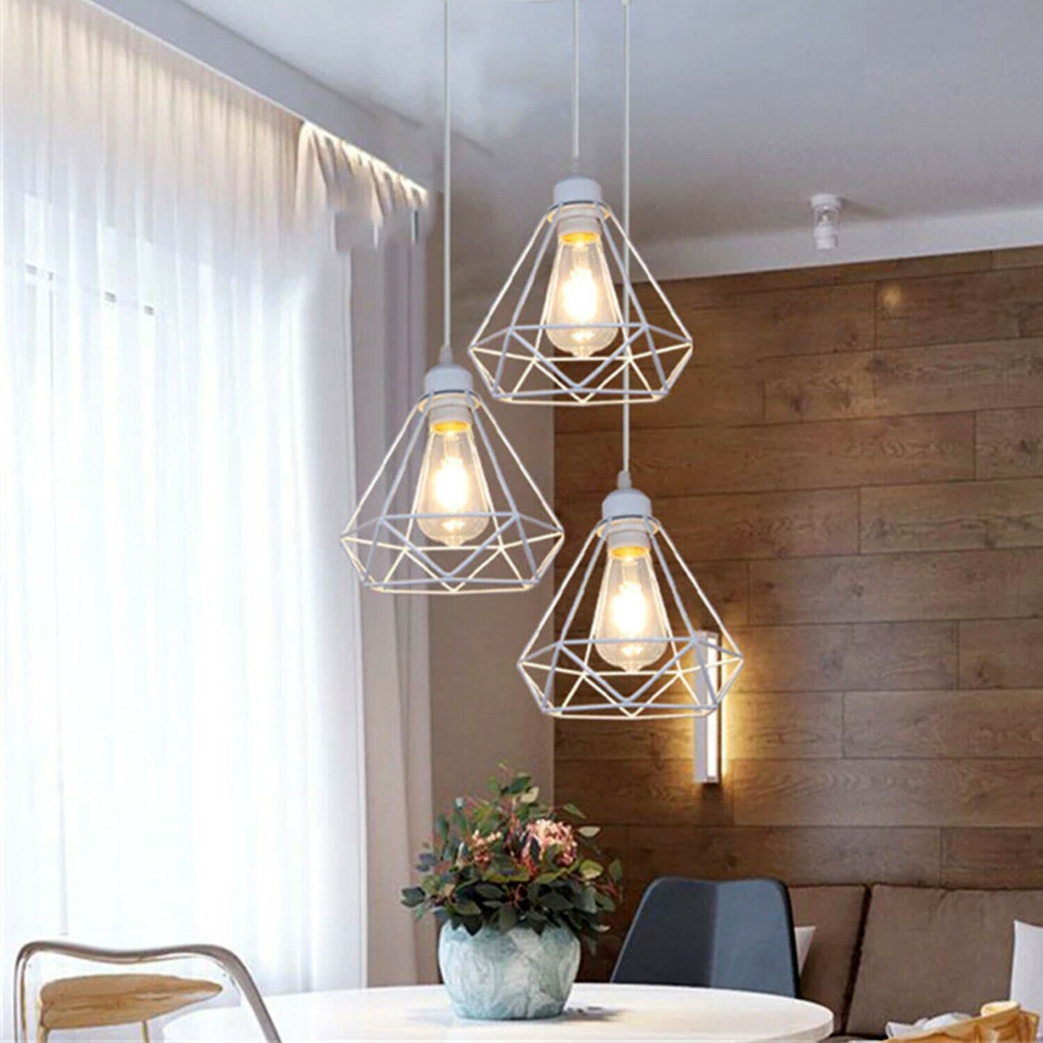 Retro Industrial White Diamond Cage Ceiling Pendant Light with E27 base, showcasing its unique design and white finish.