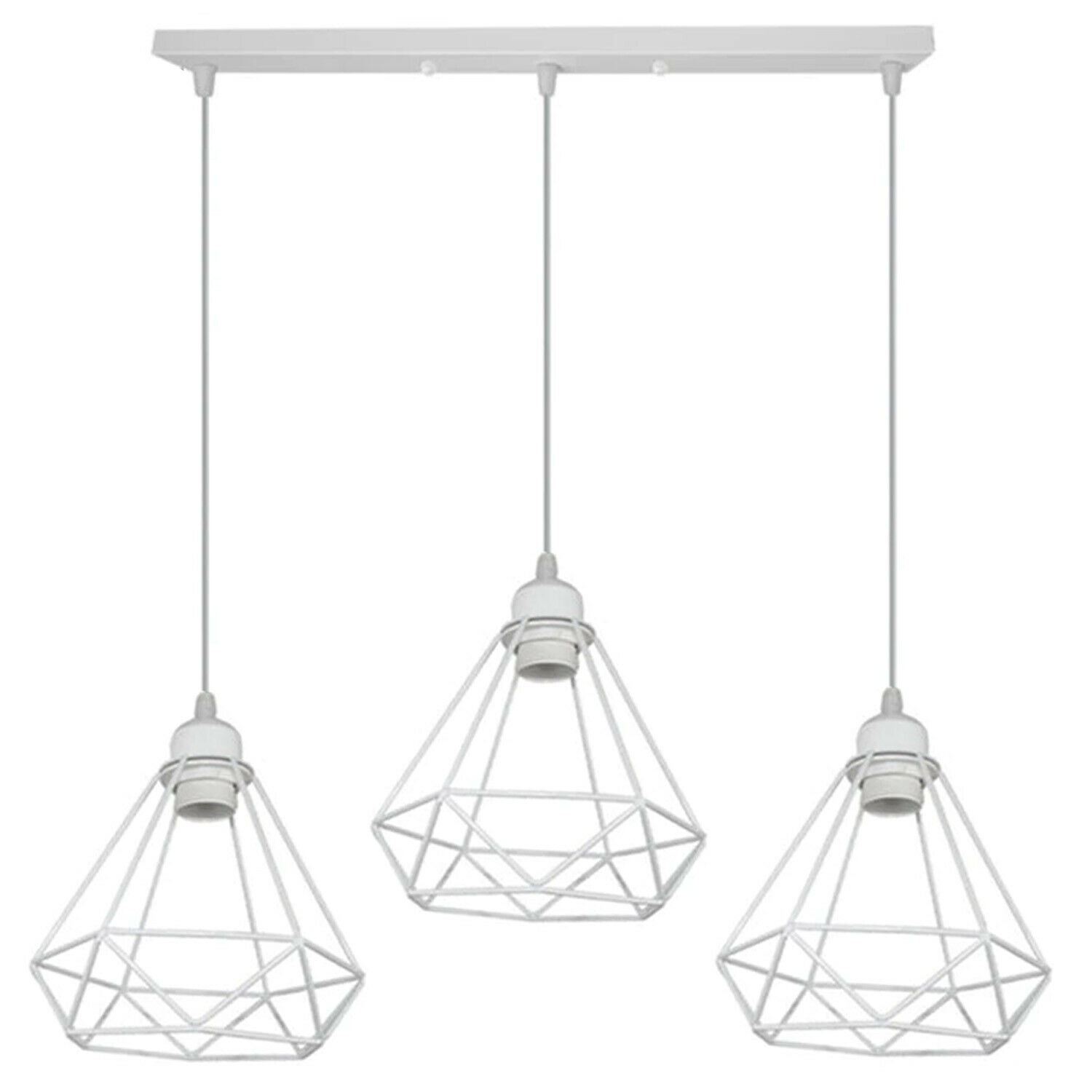 Retro Industrial White Diamond Cage Ceiling Pendant Light with E27 base, showcasing its unique design and white finish.