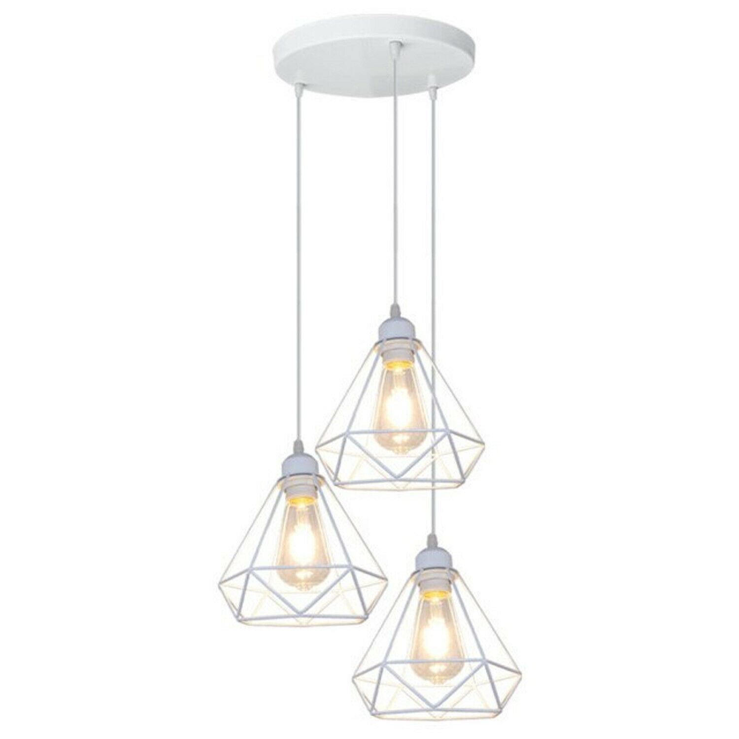 Retro Industrial White Diamond Cage Ceiling Pendant Light with E27 base, showcasing its unique design and white finish.