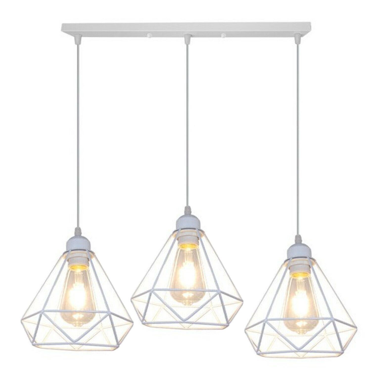 Retro Industrial White Diamond Cage Ceiling Pendant Light with E27 base, showcasing its unique design and white finish.