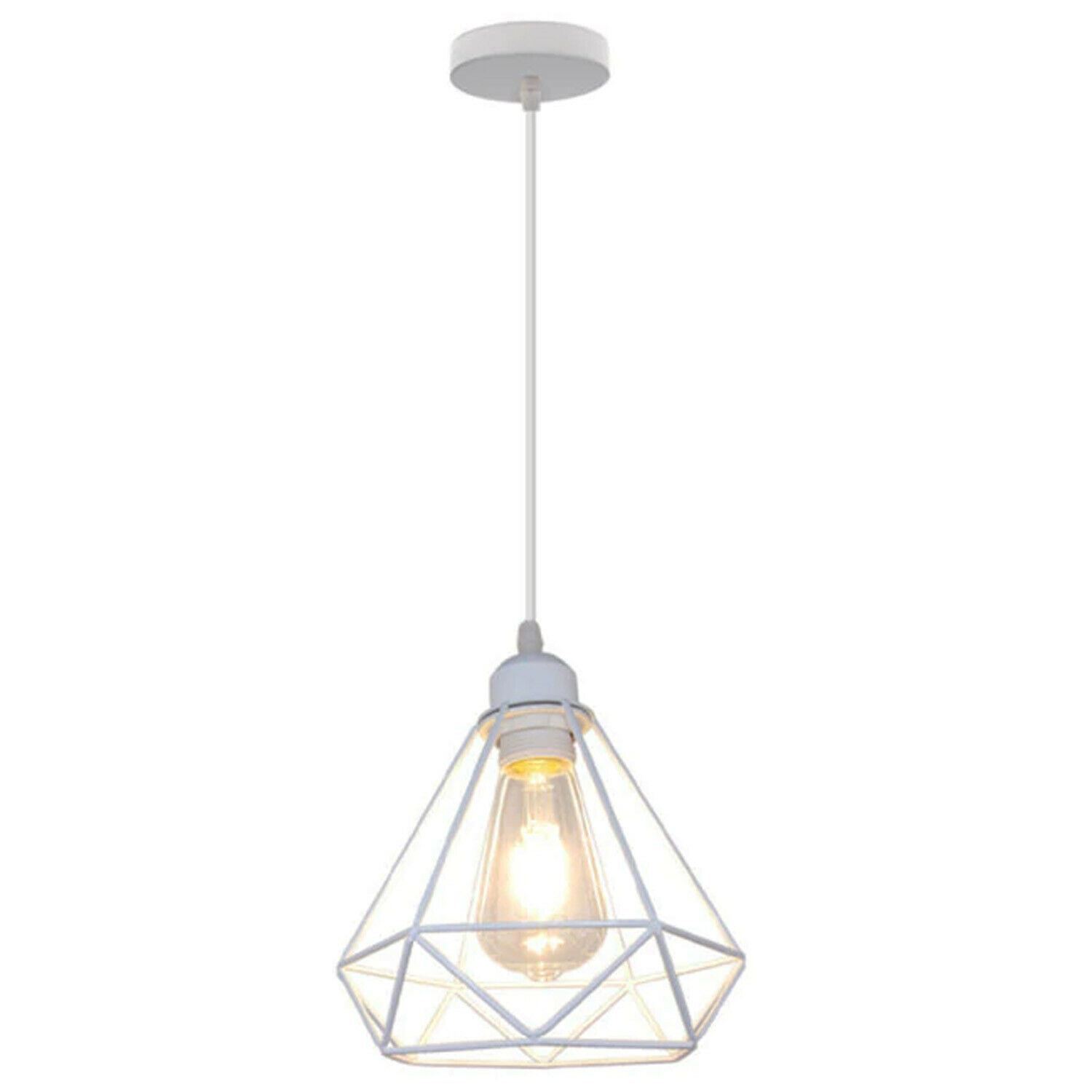 Retro Industrial White Diamond Cage Ceiling Pendant Light with E27 base, showcasing its unique design and white finish.