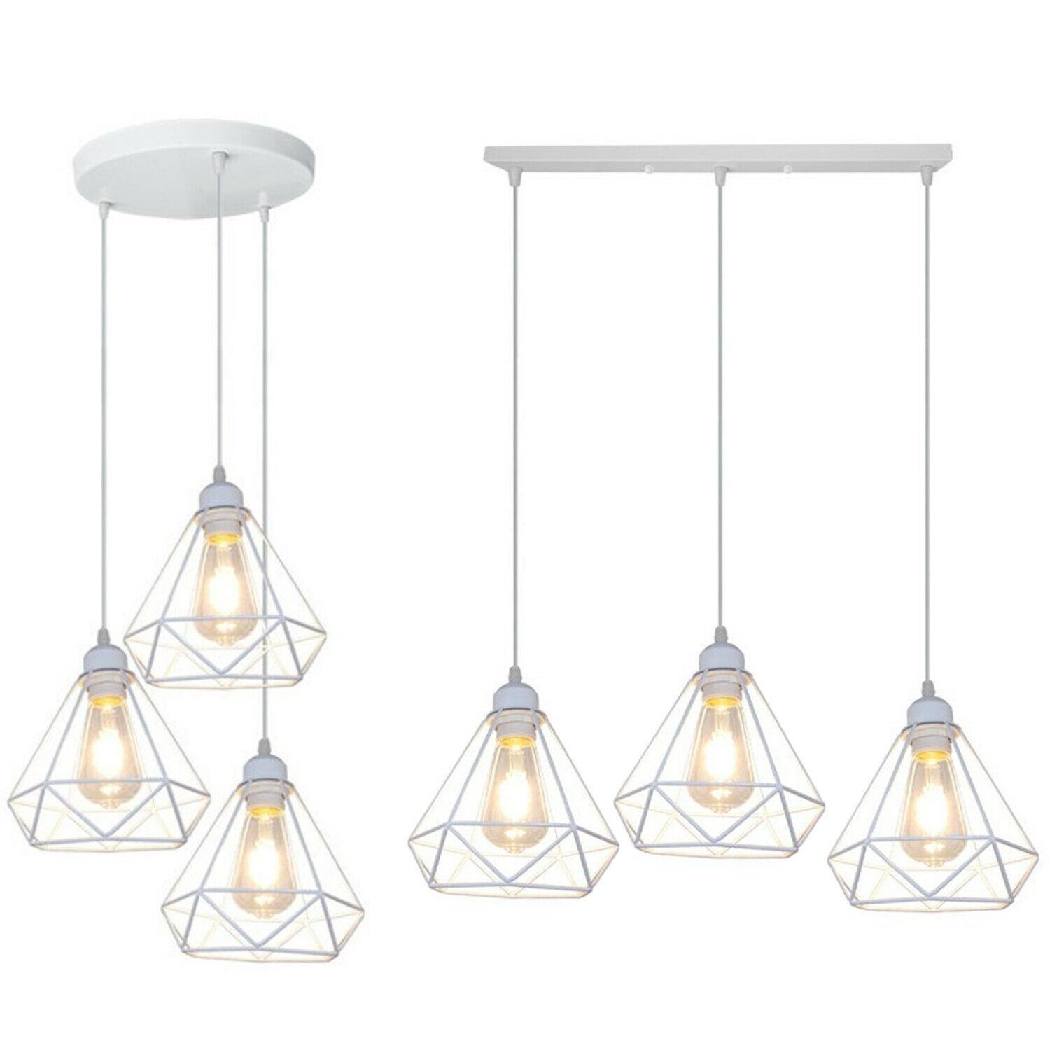 Retro Industrial White Diamond Cage Ceiling Pendant Light with E27 base, showcasing its unique design and white finish.