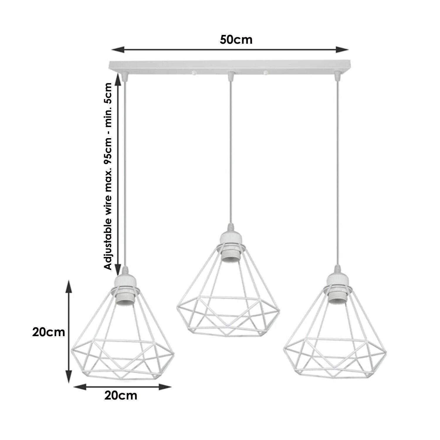 Retro Industrial White Diamond Cage Ceiling Pendant Light with E27 base, showcasing its unique design and white finish.