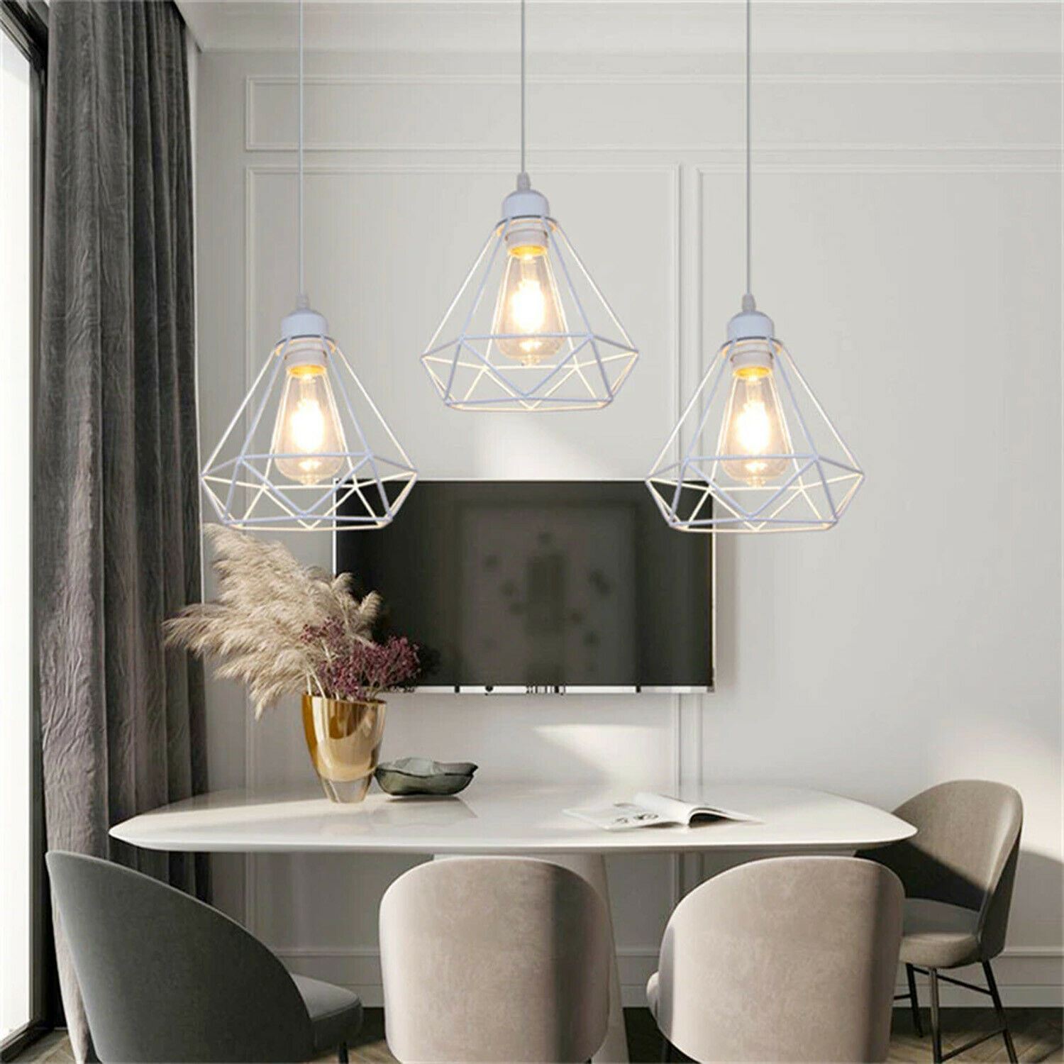 Retro Industrial White Diamond Cage Ceiling Pendant Light with E27 base, showcasing its unique design and white finish.