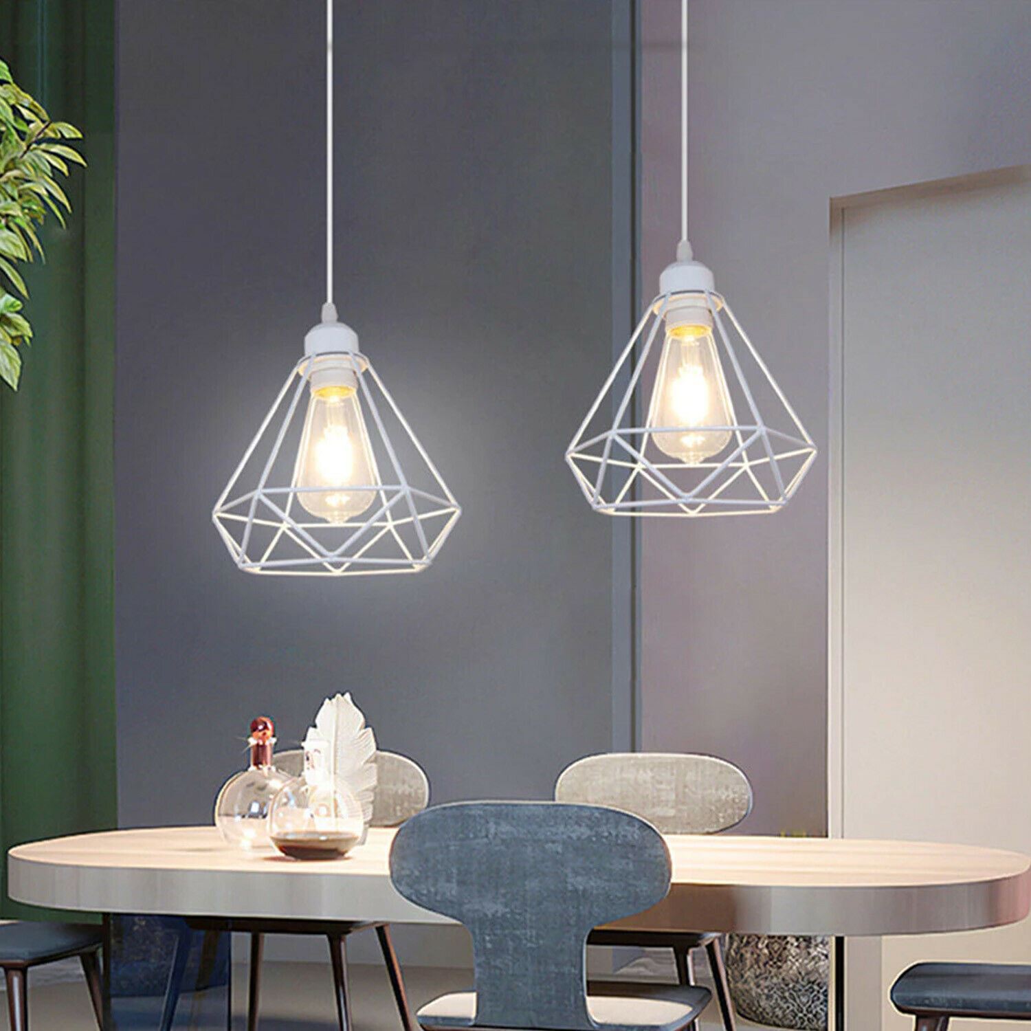 Retro Industrial White Diamond Cage Ceiling Pendant Light with E27 base, showcasing its unique design and white finish.