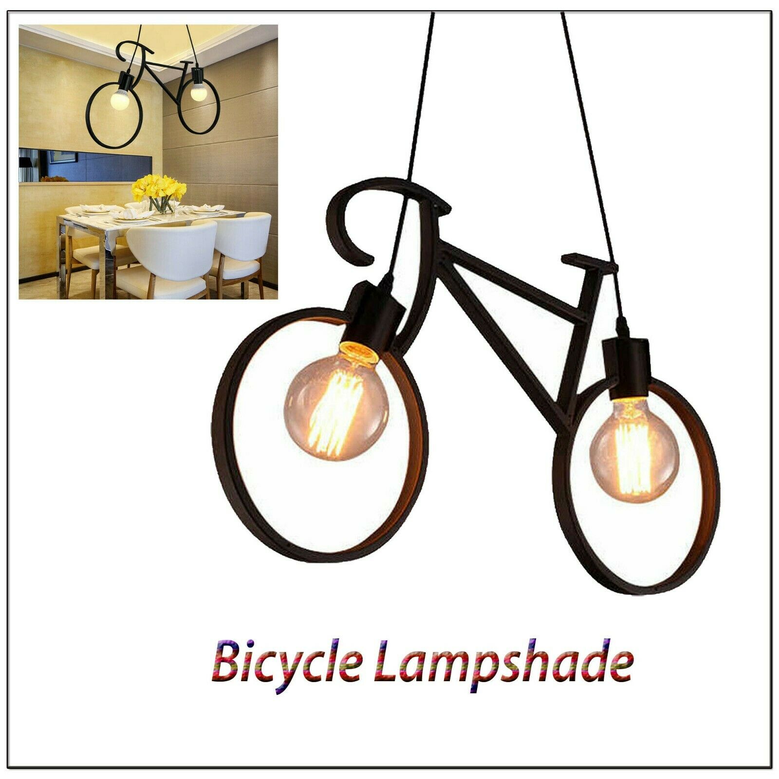 Retro Meta Design Bicycle Ceiling Pendant Light Shade in black iron, showcasing a unique bicycle design for modern decor.